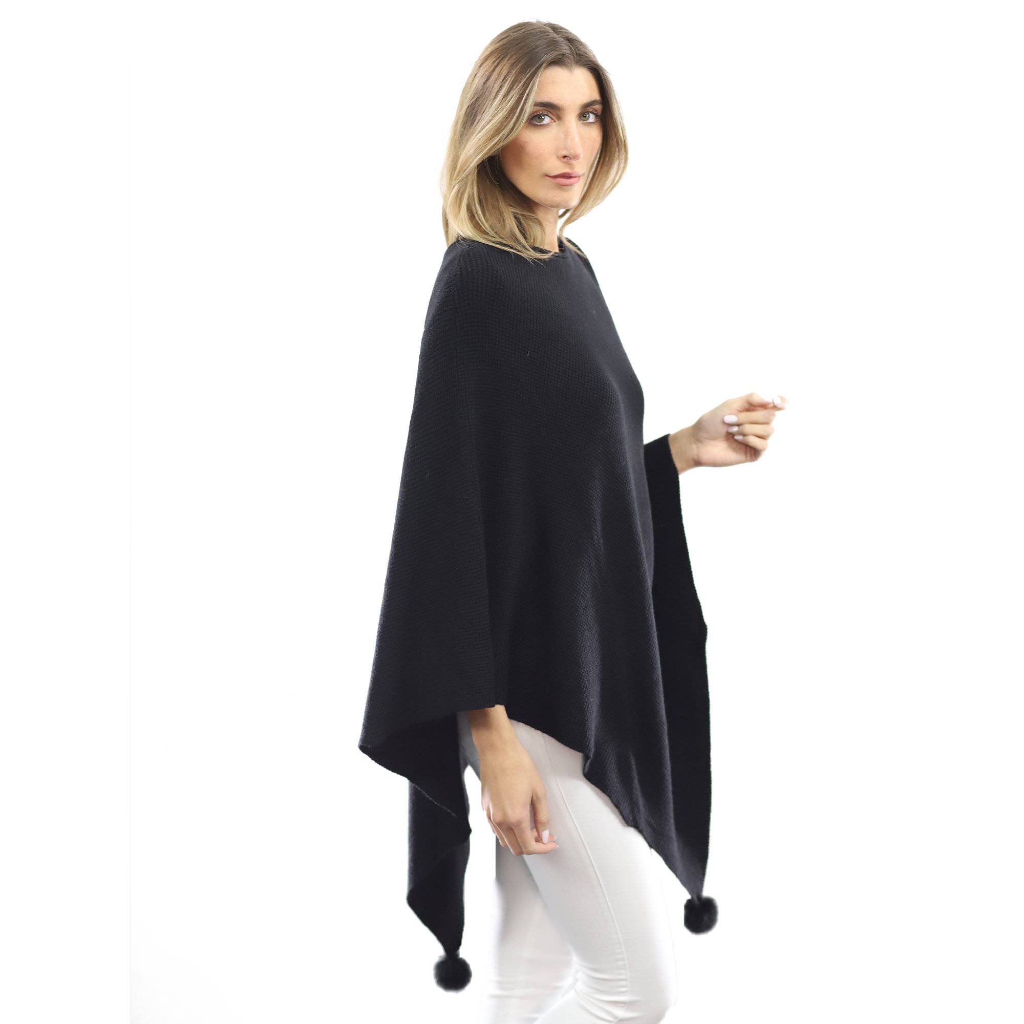 La Fiorentina | Corner-Pom Poncho - Black - Poncho - La Fiorentina L2578_Black