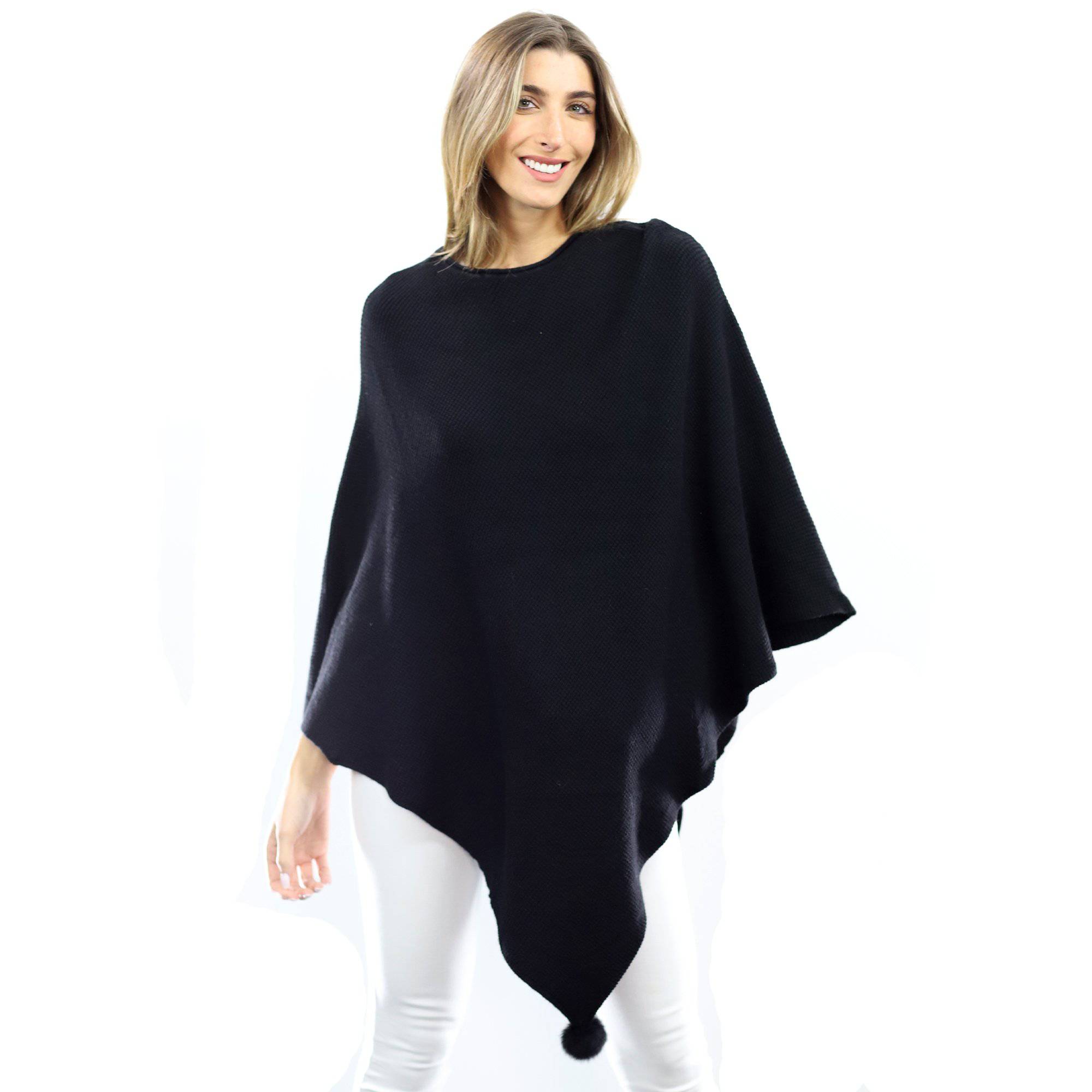 La Fiorentina | Corner-Pom Poncho - Black - Poncho - La Fiorentina L2578_Black
