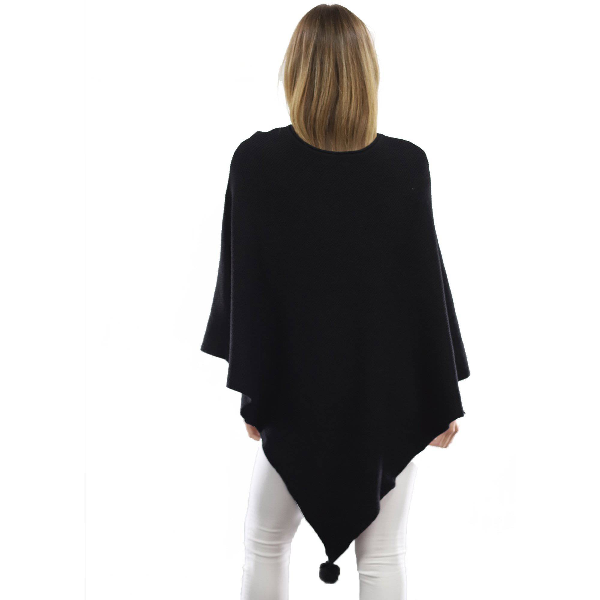 La Fiorentina | Corner-Pom Poncho - Black - Poncho - La Fiorentina L2578_Black