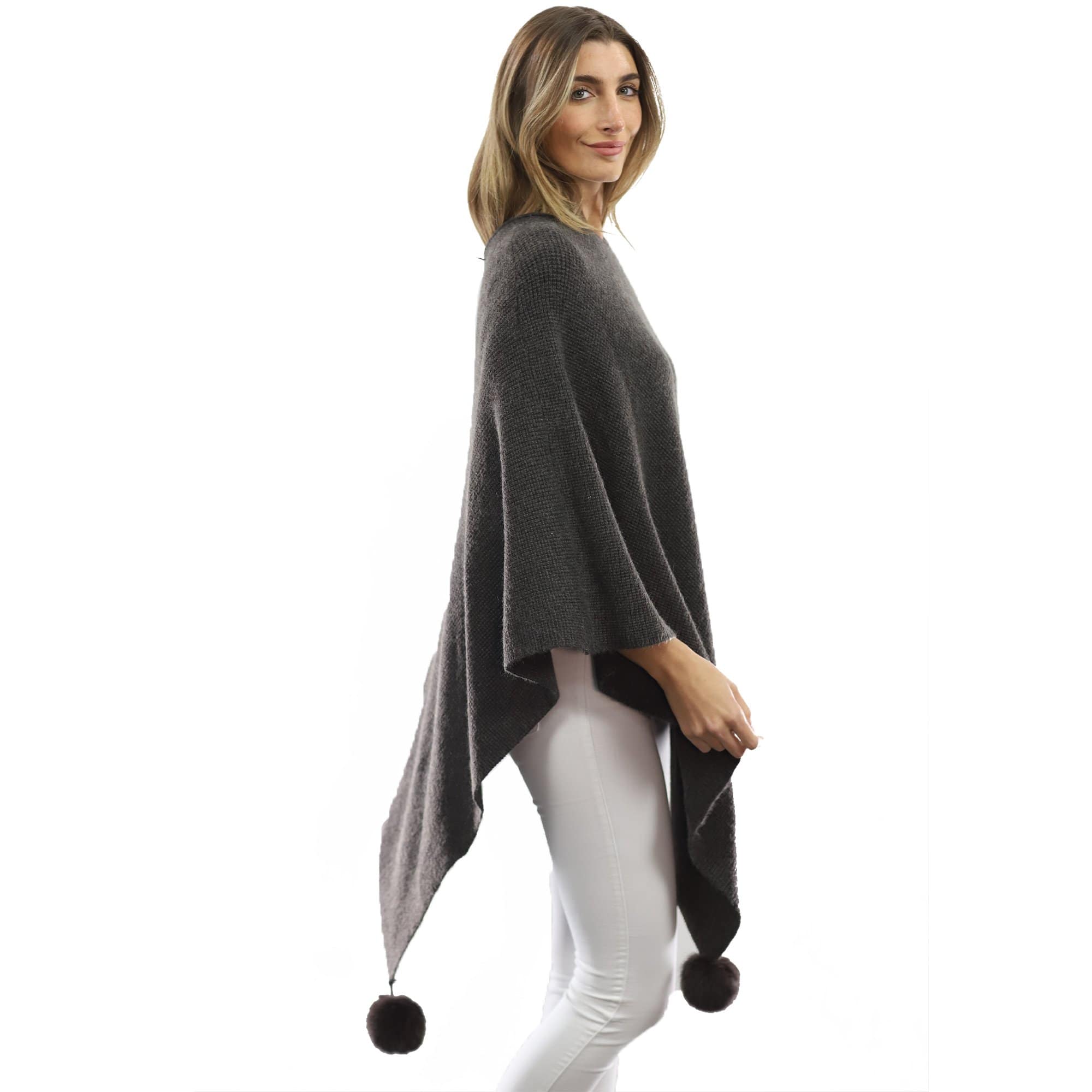 La Fiorentina | Corner-Pom Poncho - Charcoal - Poncho - La Fiorentina L2578_Charcoal