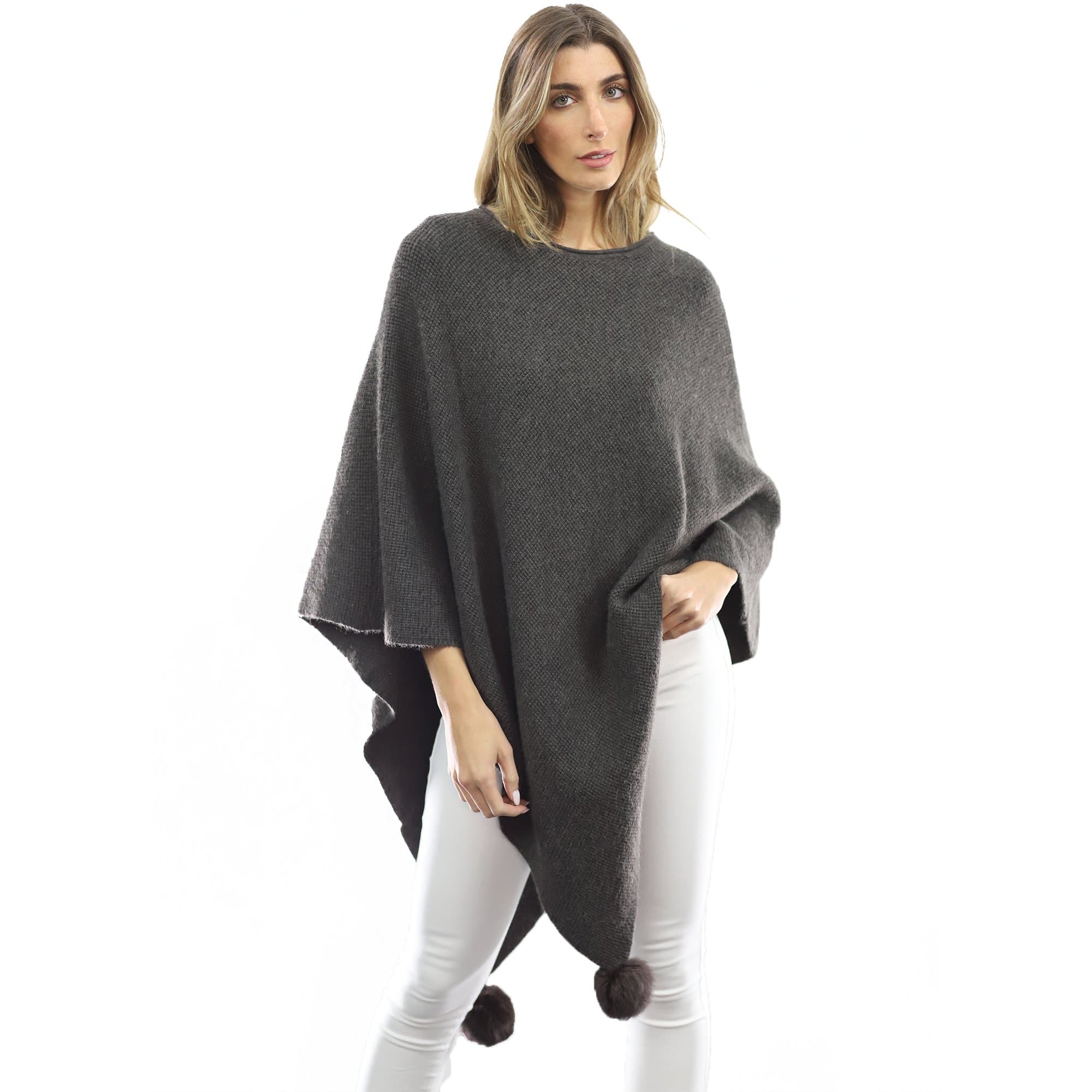 La Fiorentina | Corner-Pom Poncho - Charcoal - Poncho - La Fiorentina L2578_Charcoal