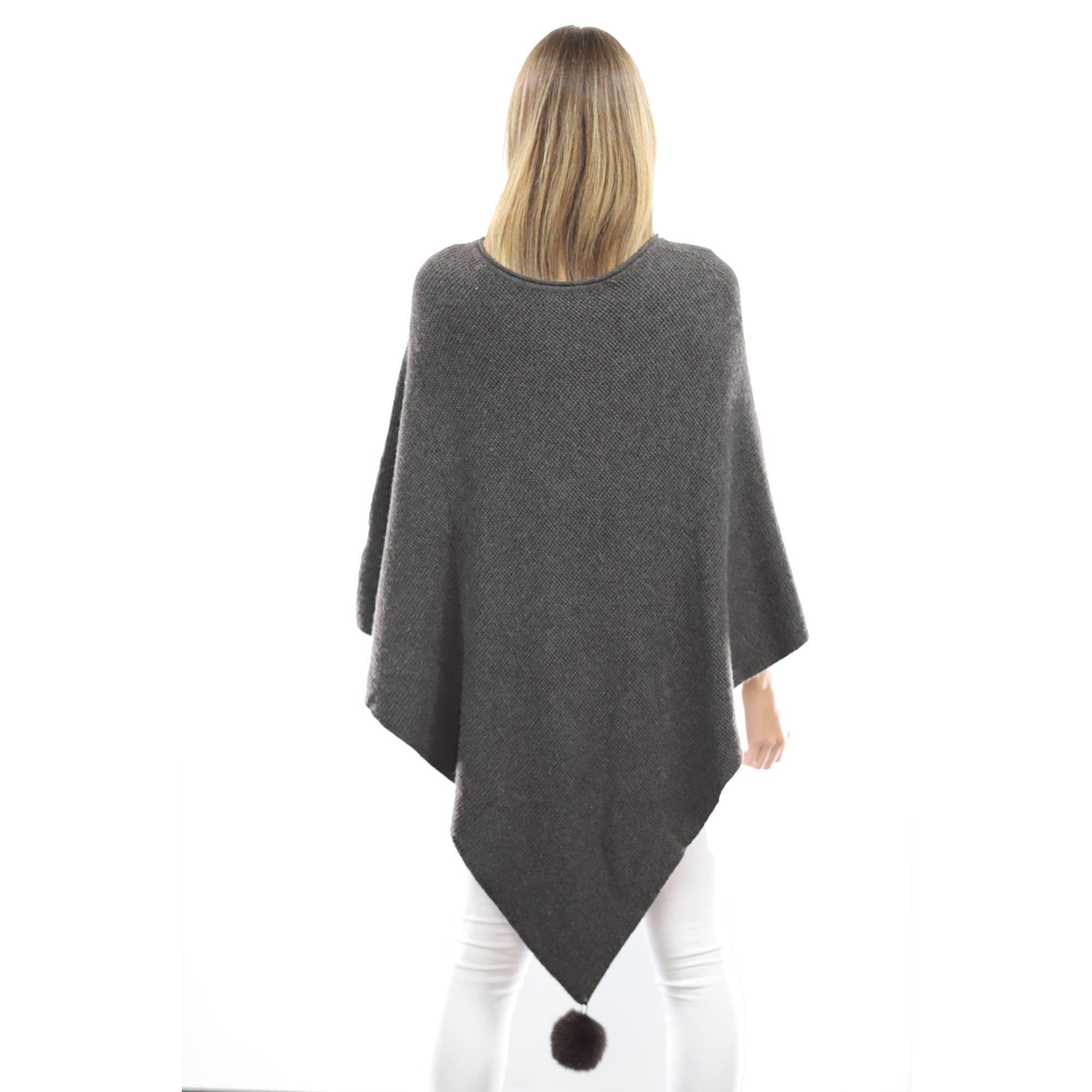 La Fiorentina | Corner-Pom Poncho - Charcoal - Poncho - La Fiorentina L2578_Charcoal