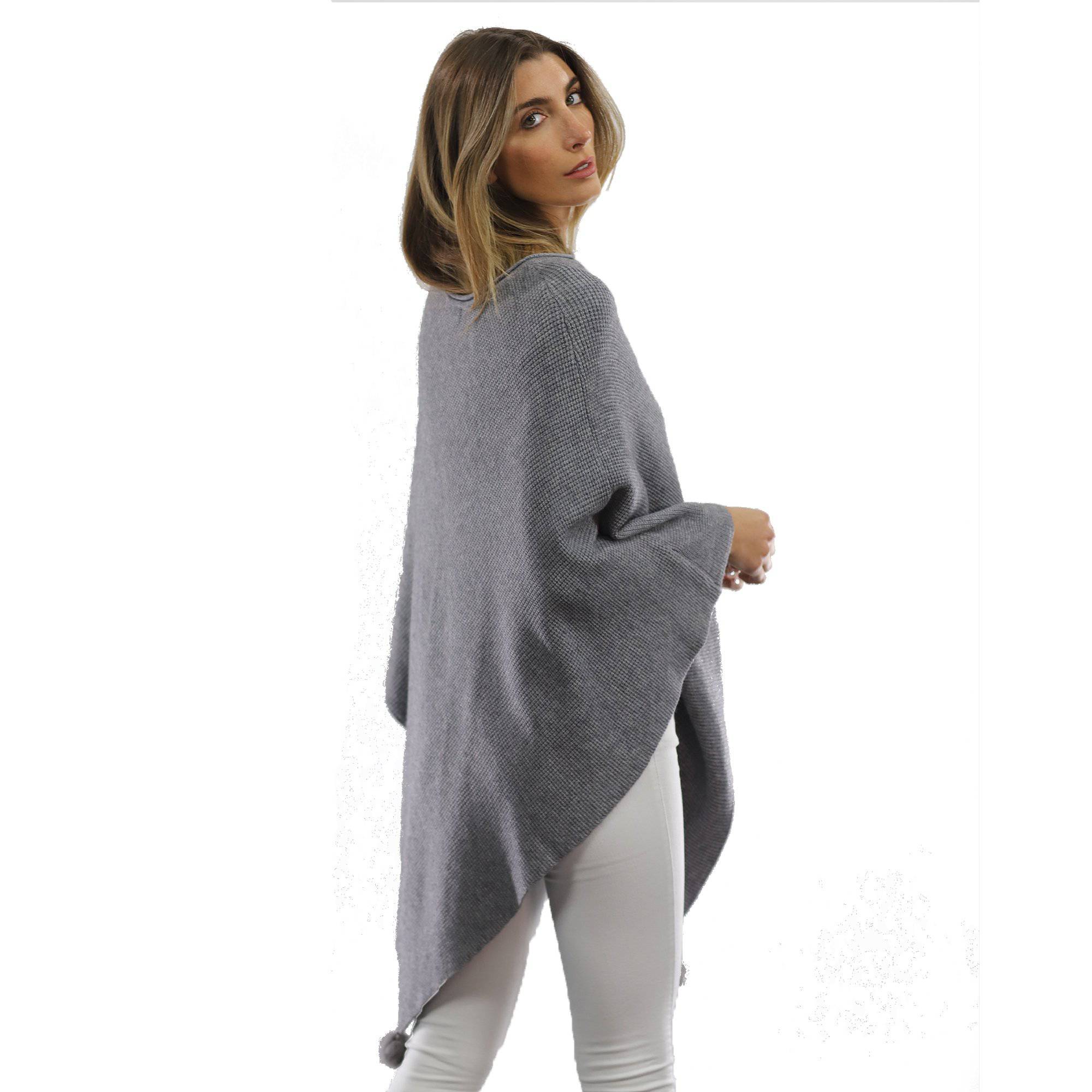 La Fiorentina | Corner-Pom Poncho - Grey - Poncho - La Fiorentina L2578_Grey