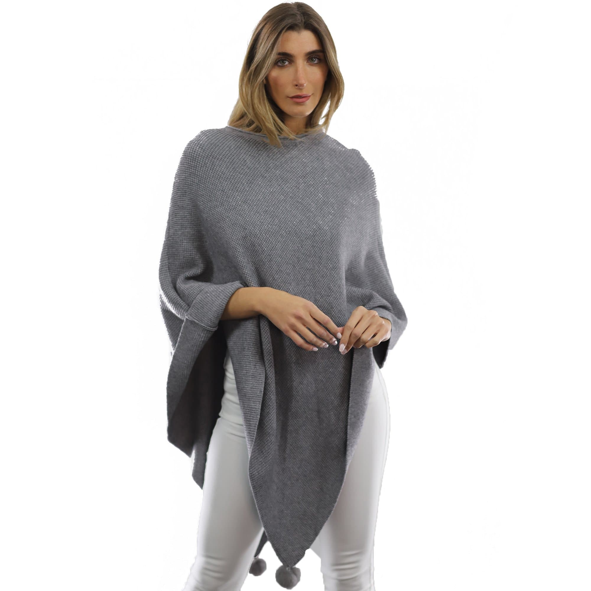 La Fiorentina | Corner-Pom Poncho - Grey - Poncho - La Fiorentina L2578_Grey