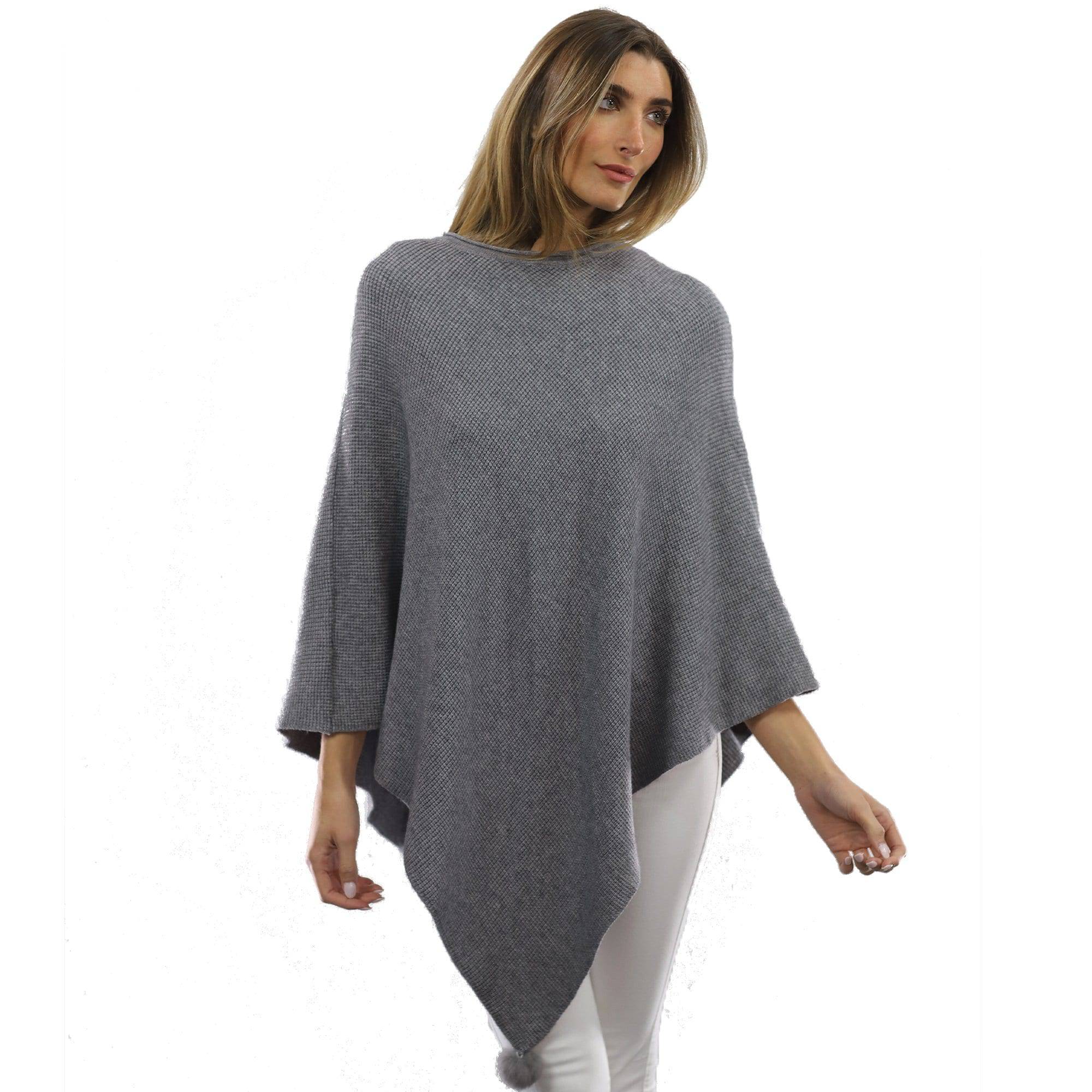 La Fiorentina | Corner-Pom Poncho - Grey - Poncho - La Fiorentina L2578_Grey