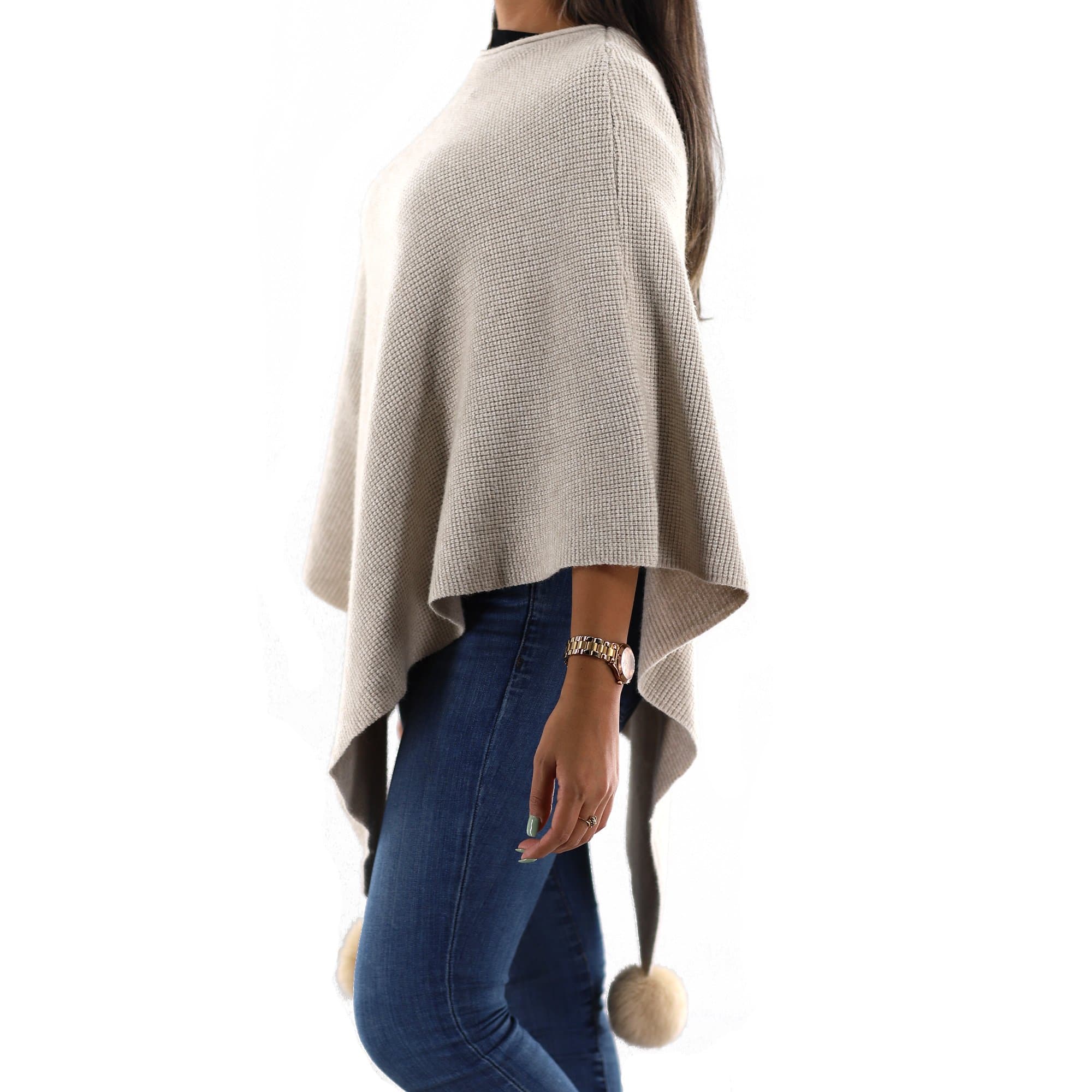 La Fiorentina | Corner-Pom Poncho - Ivory - Poncho - La Fiorentina L2578_Ivory