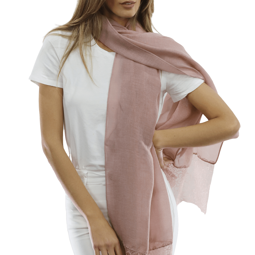 La Fiorentina Embroidery Laced Trim Scarf- Blush - Scarf - La Fiorentina HH06-blush