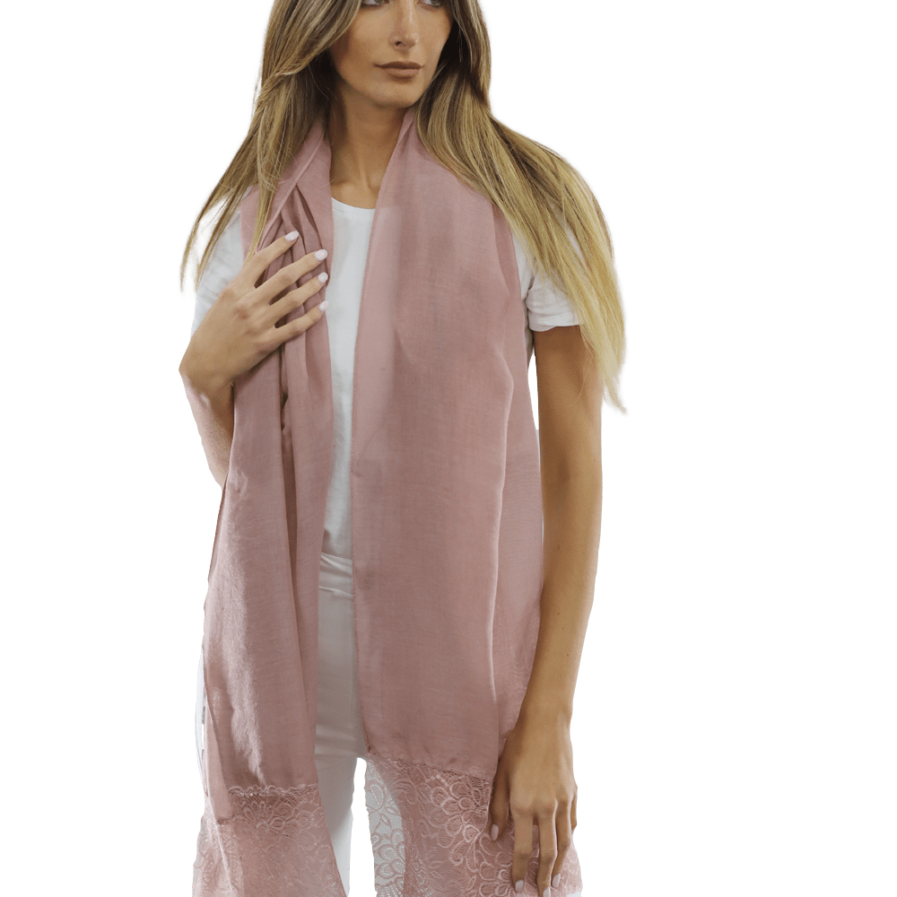 La Fiorentina Embroidery Laced Trim Scarf- Blush - Scarf - La Fiorentina HH06-blush