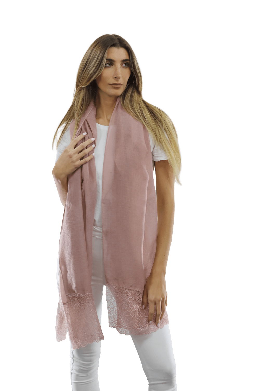 La Fiorentina Embroidery Laced Trim Scarf- Blush - Scarf - La Fiorentina HH06-blush