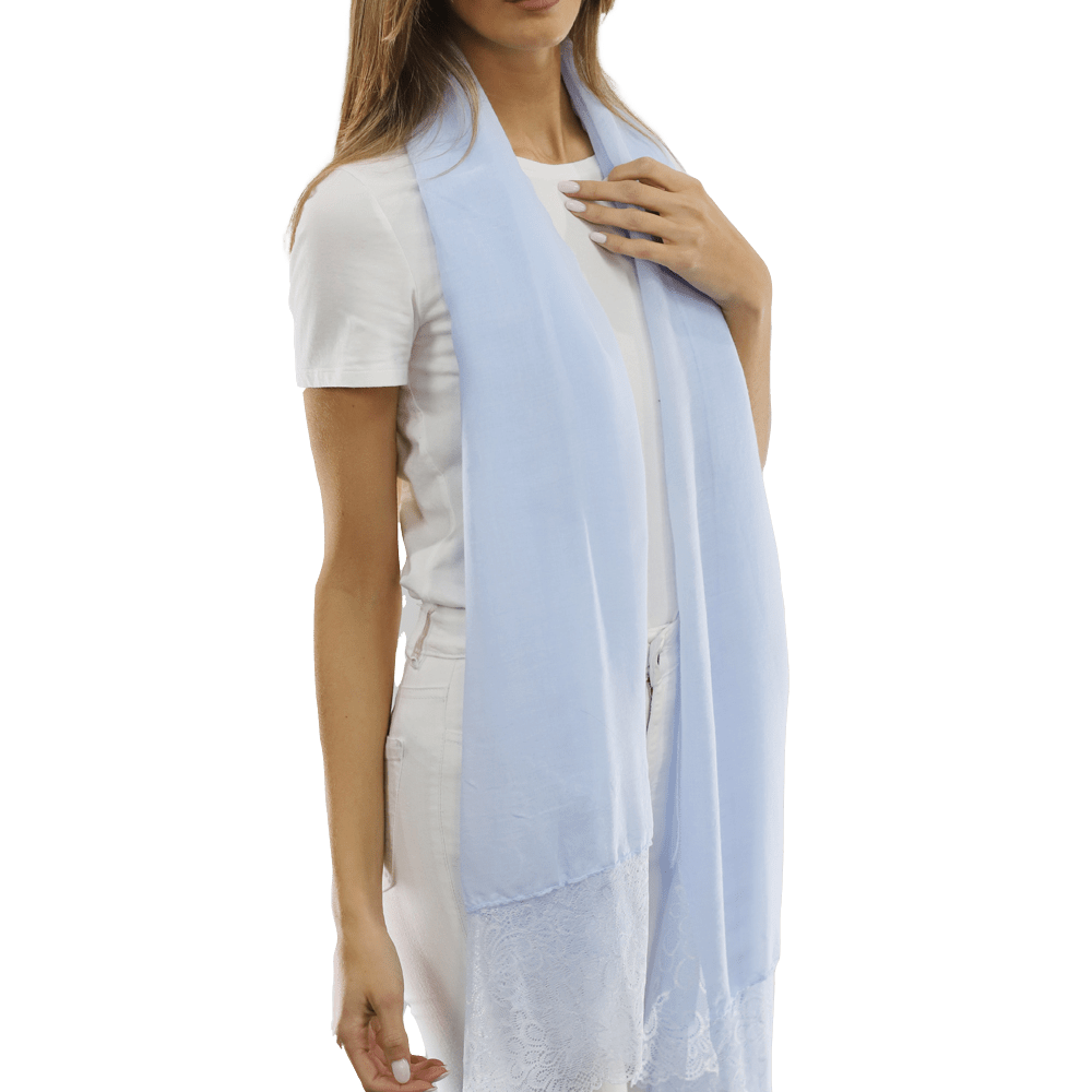 La Fiorentina Embroidery Laced Trim Scarf - Light Blue - Scarf - La Fiorentina HH06-lightblue