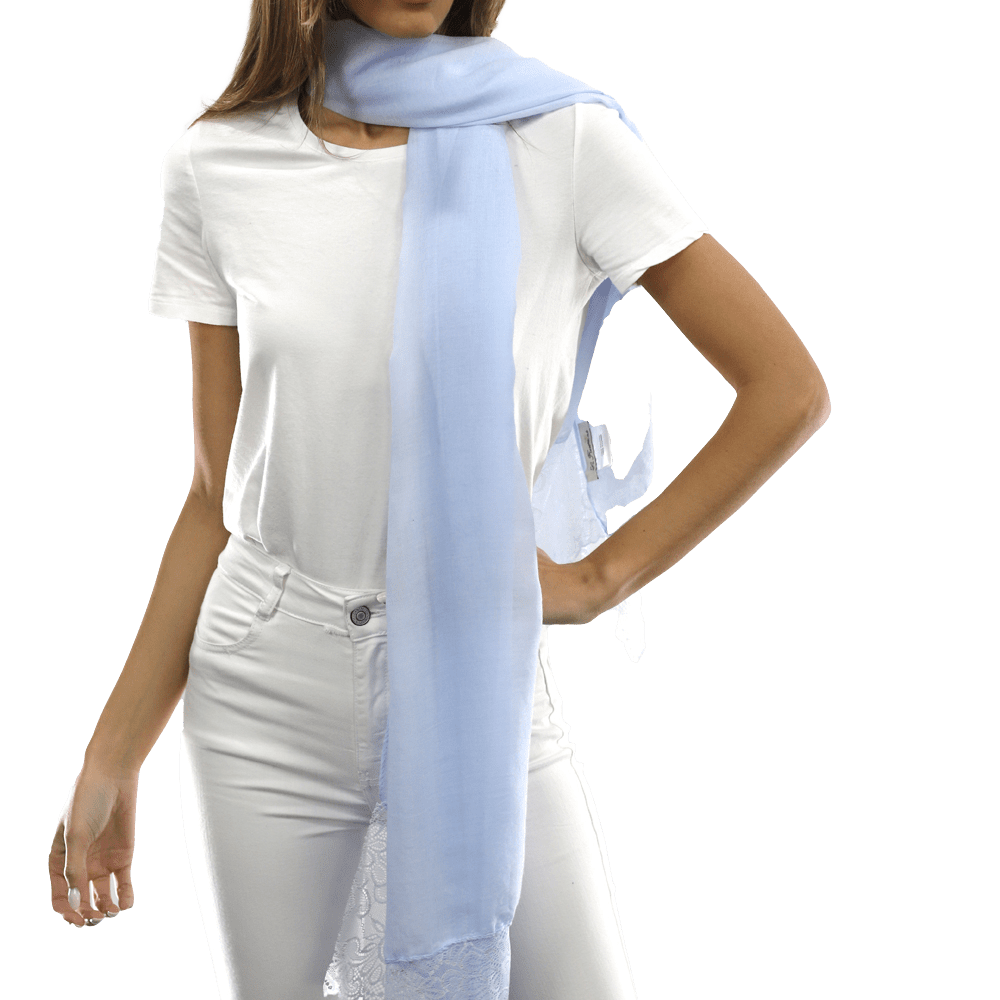 La Fiorentina Embroidery Laced Trim Scarf - Light Blue - Scarf - La Fiorentina HH06-lightblue