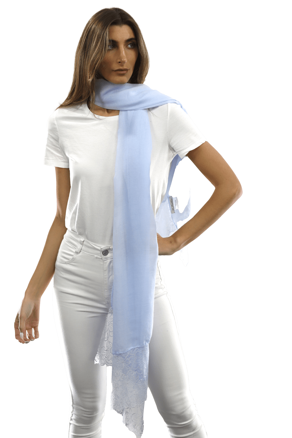 La Fiorentina Embroidery Laced Trim Scarf - Light Blue - Scarf - La Fiorentina HH06-lightblue