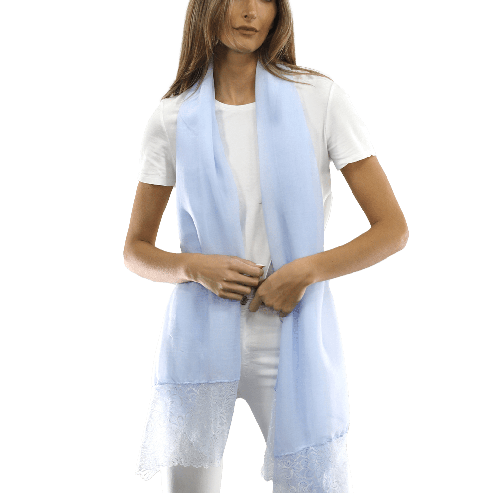 La Fiorentina Embroidery Laced Trim Scarf - Light Blue - Scarf - La Fiorentina HH06-lightblue