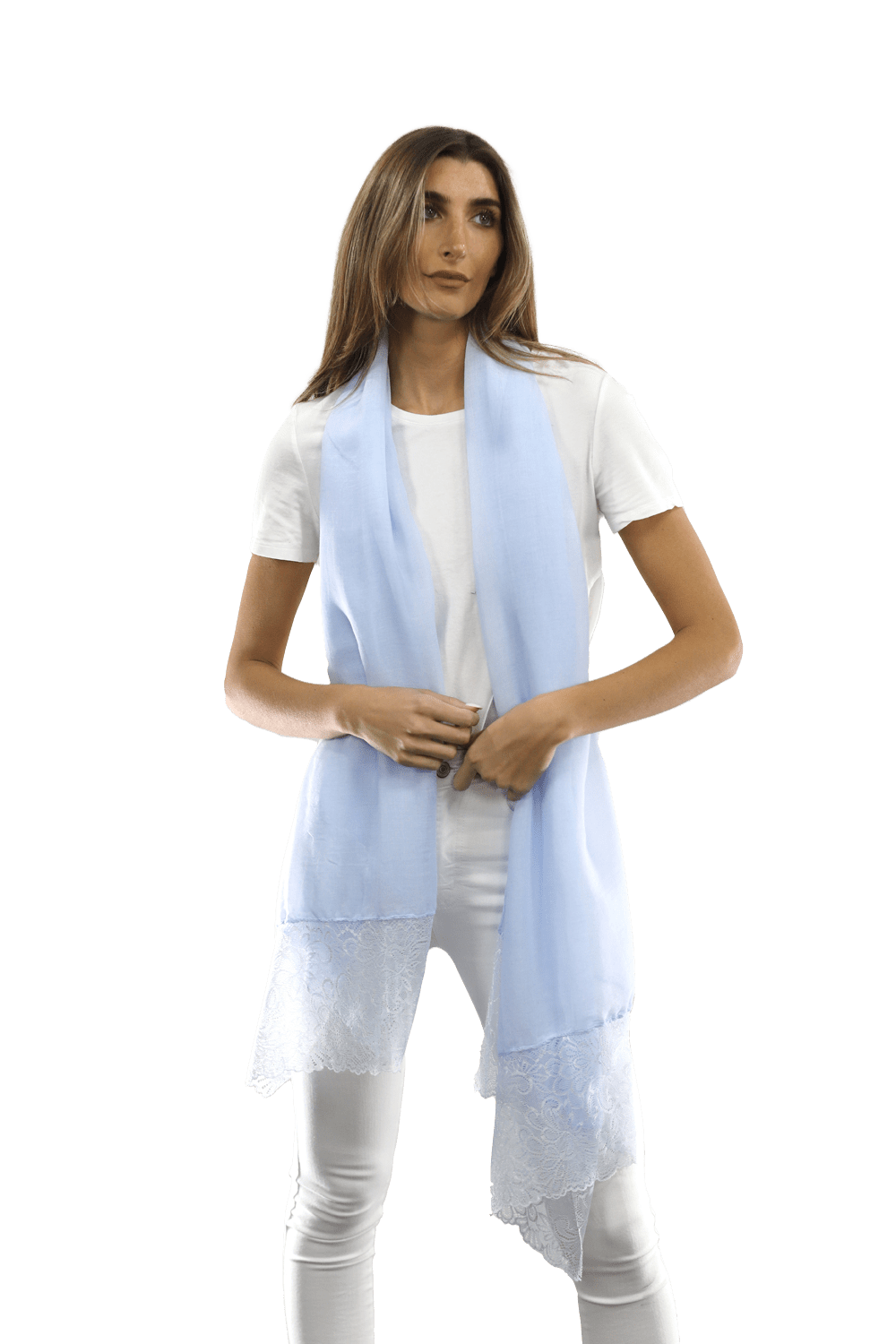 La Fiorentina Embroidery Laced Trim Scarf - Light Blue - Scarf - La Fiorentina HH06-lightblue