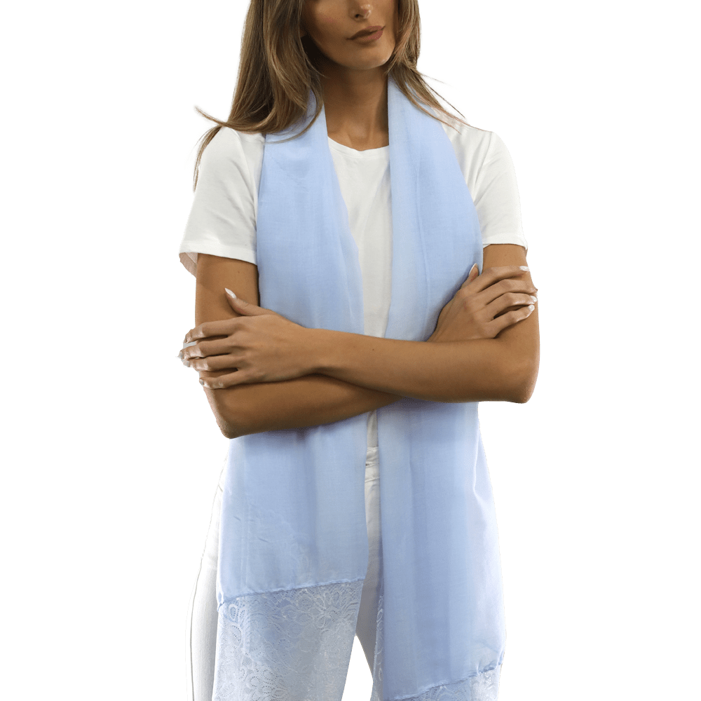 La Fiorentina Embroidery Laced Trim Scarf - Light Blue - Scarf - La Fiorentina HH06-lightblue