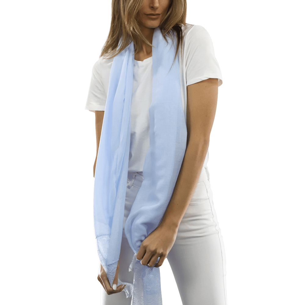 La Fiorentina Embroidery Laced Trim Scarf - Light Blue - Scarf - La Fiorentina HH06-lightblue