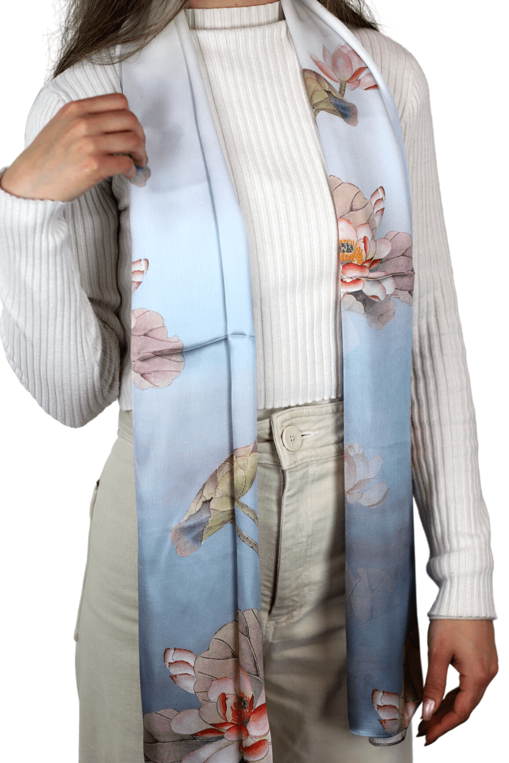 La Fiorentina Floral Print 100% Silk Scarf -  Blue - Silk Scarf - La Fiorentina SILK-2304