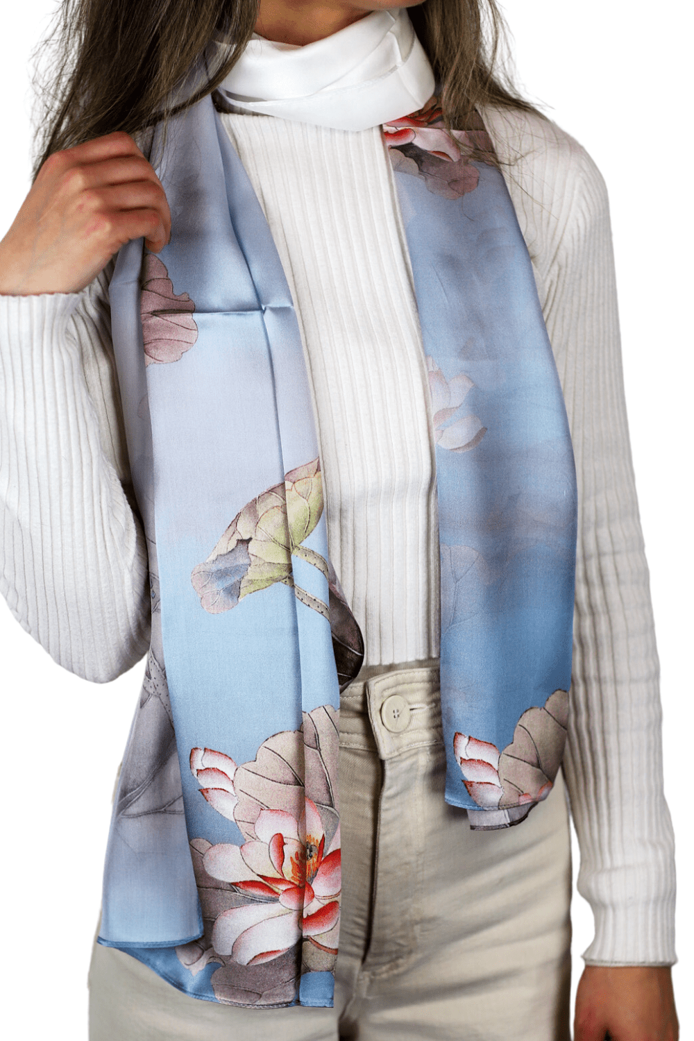 La Fiorentina Floral Print 100% Silk Scarf -  Blue - Silk Scarf - La Fiorentina SILK-2304