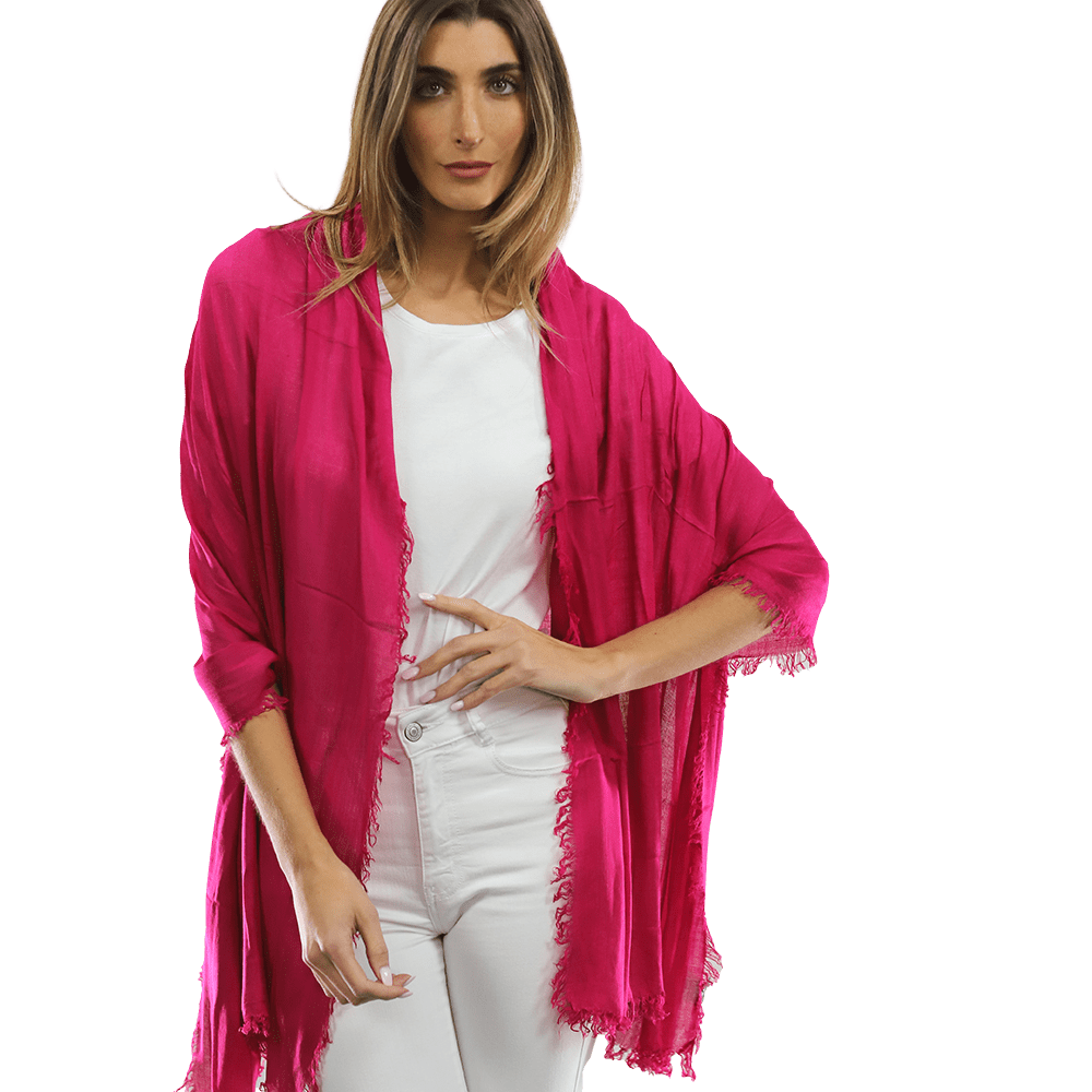 La Fiorentina Fringe Pashmina/Shawl 100% Viscose - Fuchsia - Scarf - La Fiorentina 18699/MA-FUCHSIA
