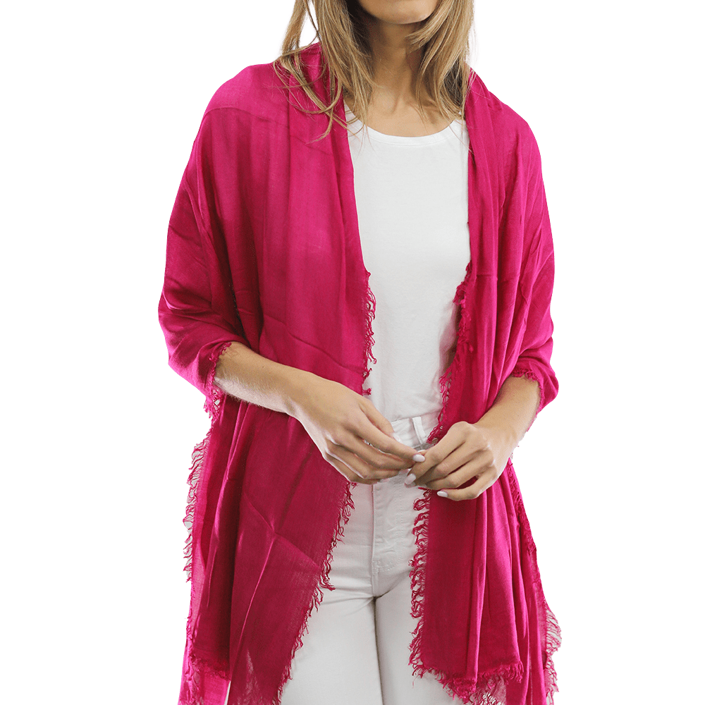 La Fiorentina Fringe Pashmina/Shawl 100% Viscose - Fuchsia - Scarf - La Fiorentina 18699/MA-FUCHSIA