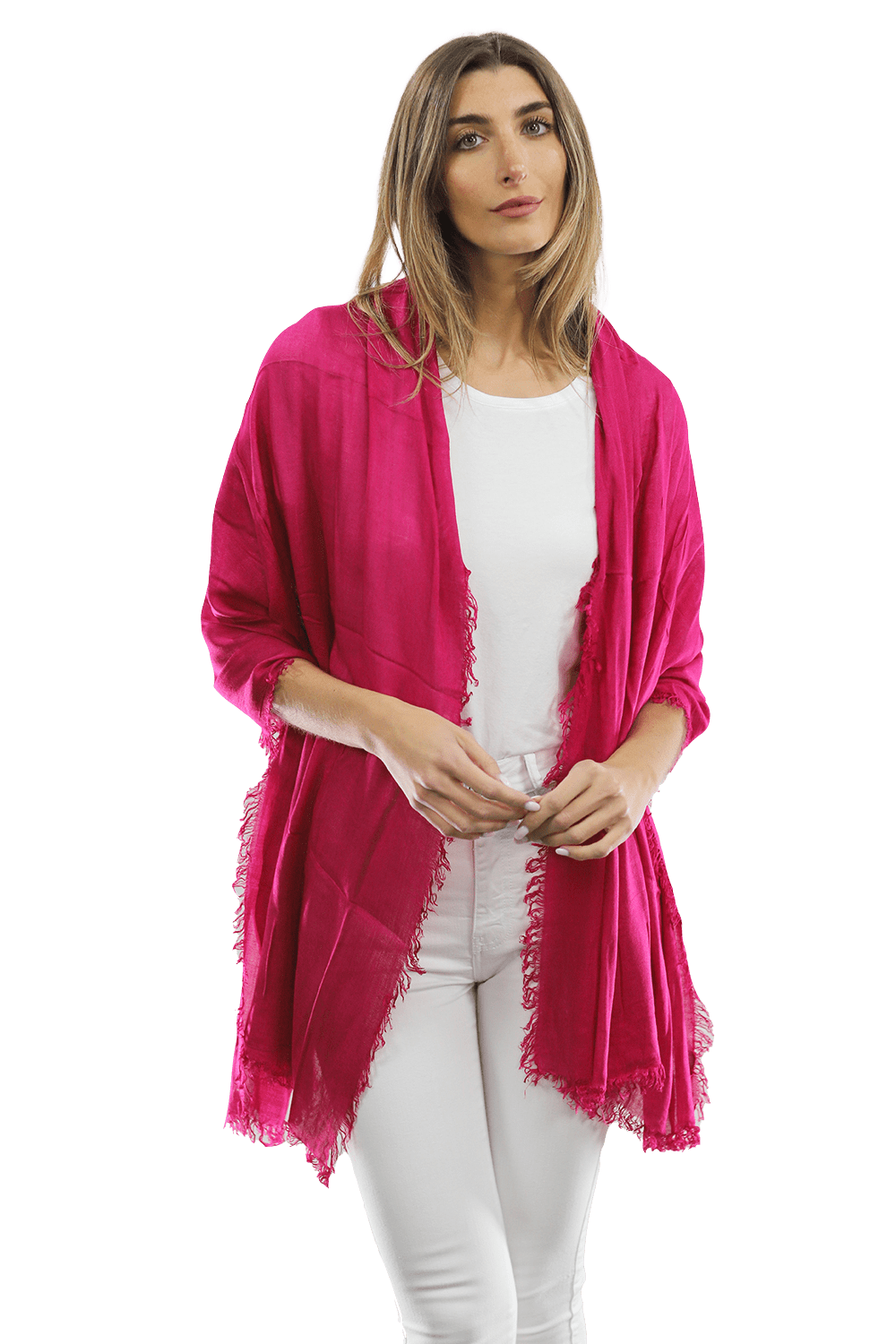 La Fiorentina Fringe Pashmina/Shawl 100% Viscose - Fuchsia - Scarf - La Fiorentina 18699/MA-FUCHSIA