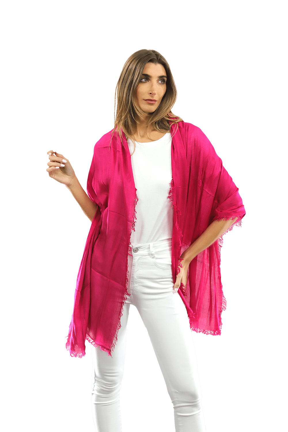 La Fiorentina Fringe Pashmina/Shawl 100% Viscose - Fuchsia - Scarf - La Fiorentina 18699/MA-FUCHSIA