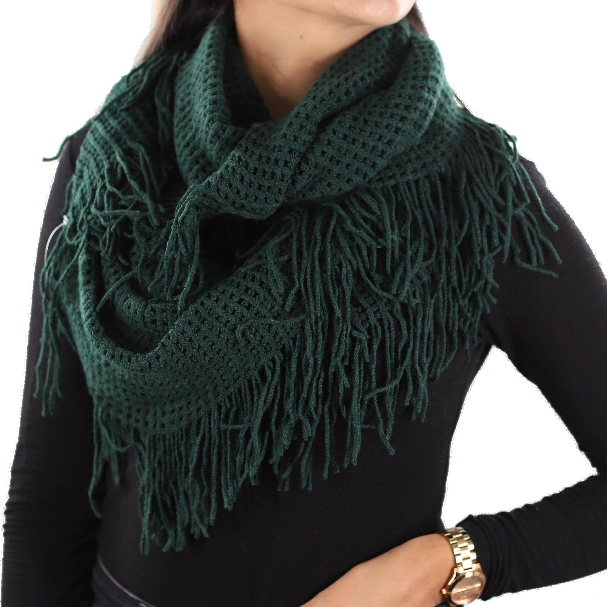 La Fiorentina | Infinity Knitted Fringed Muffler - Forest Emerald - Muffler - La Fiorentina 220504_FORESTEMERALD