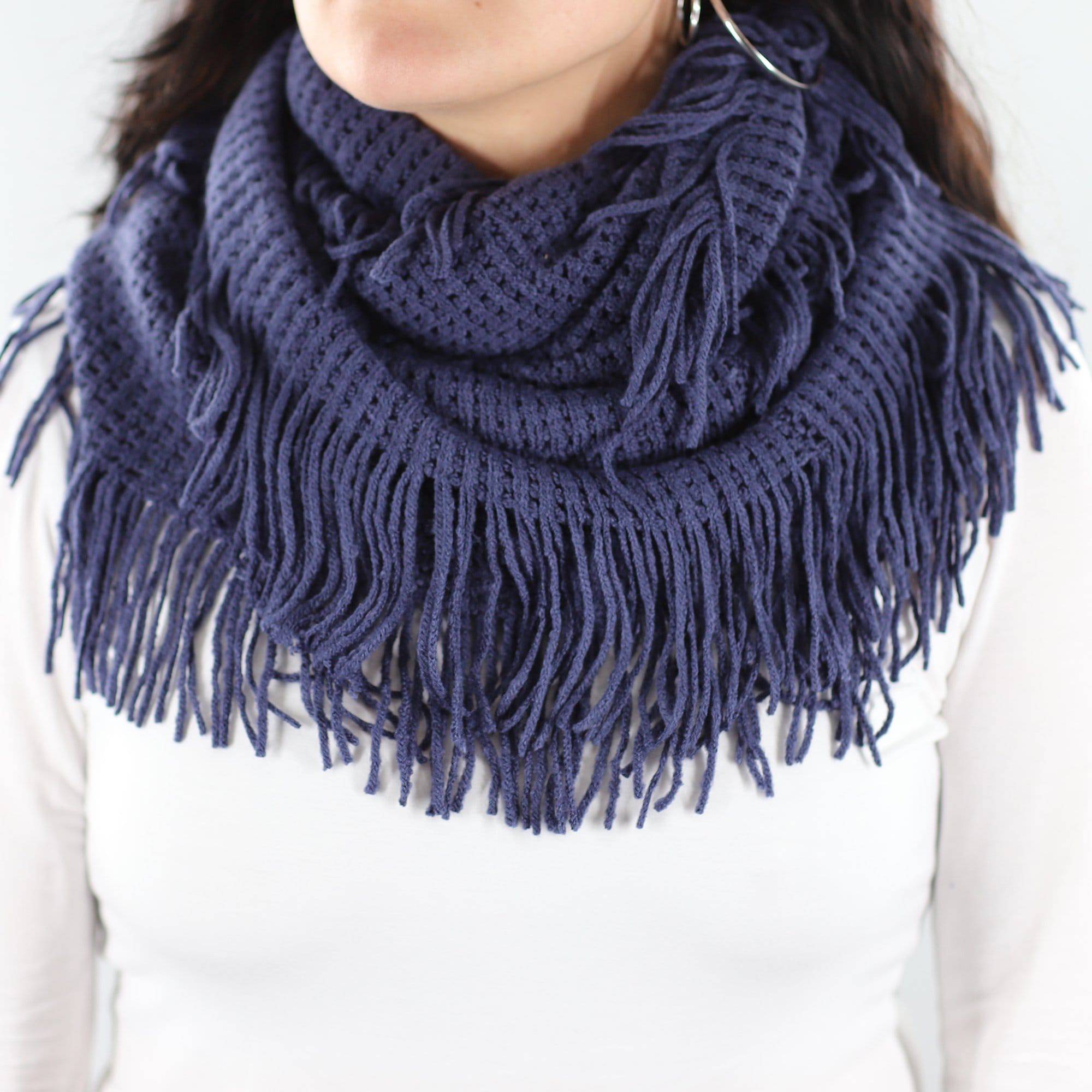 La Fiorentina | Infinity Knitted Fringed Muffler - Midnight Blue - Muffler - La Fiorentina 220504_midnightblue