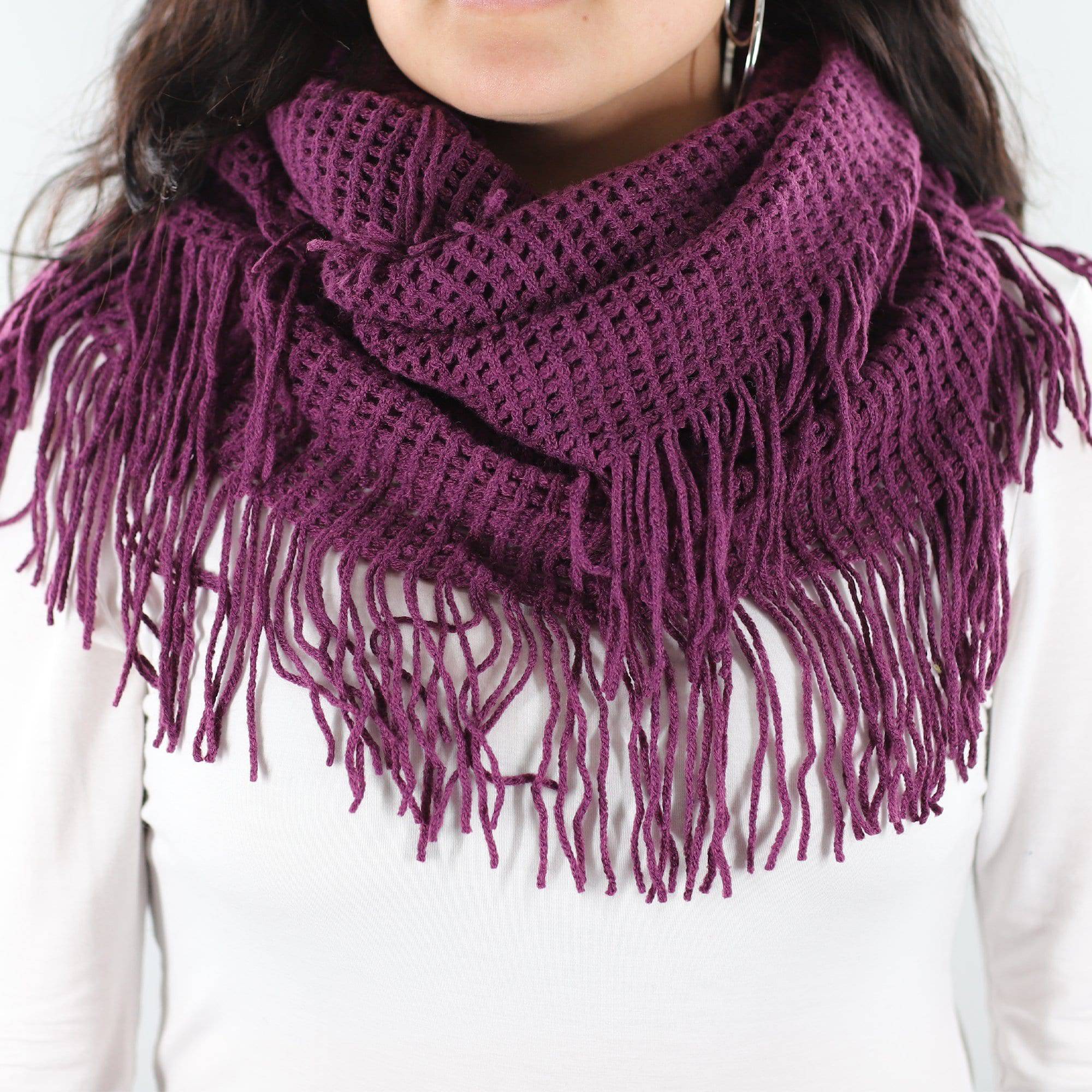 La Fiorentina | Infinity Knitted Fringed Muffler - Purple - Muffler - La Fiorentina 220504_PURPLE