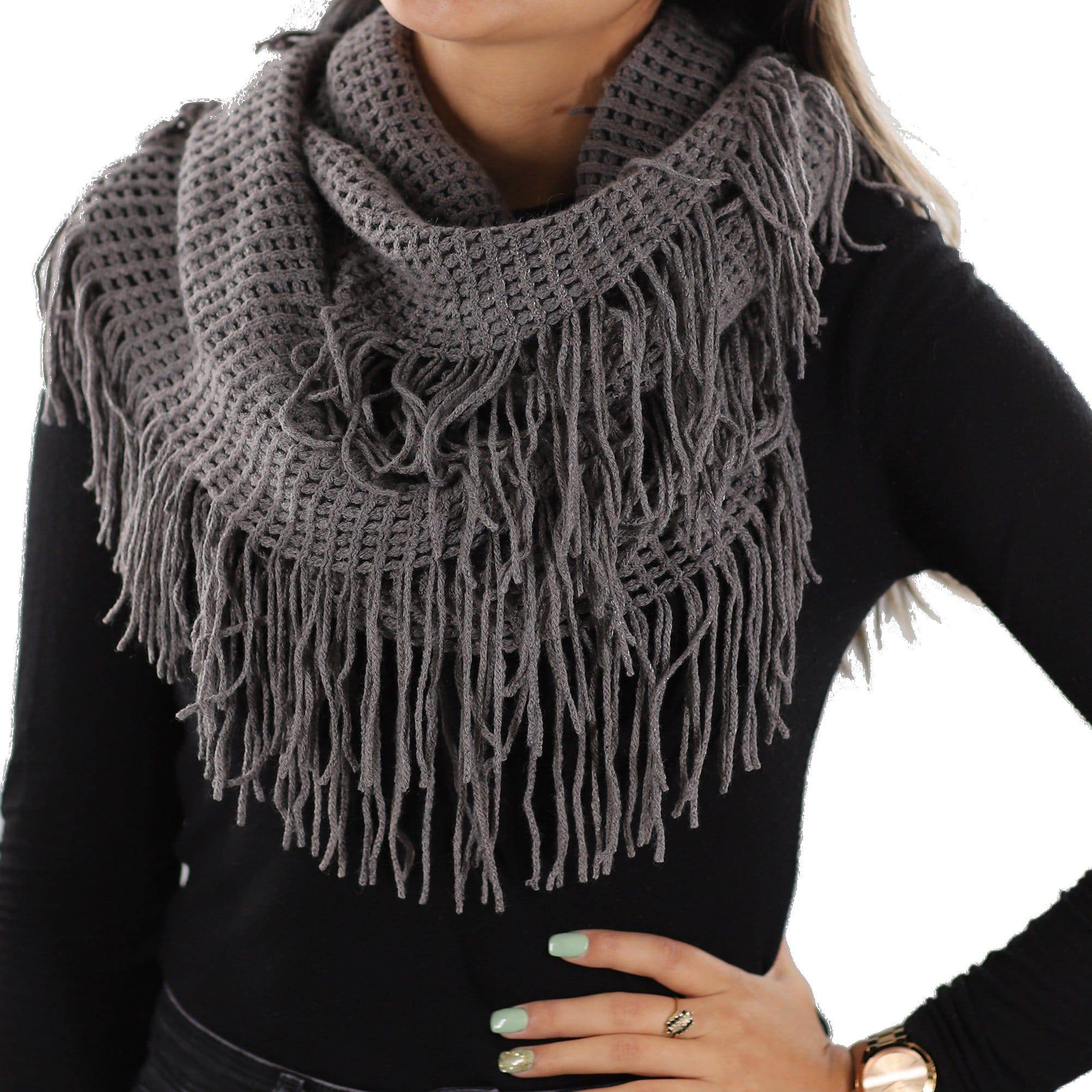 La Fiorentina | Infinity Knitted Fringed Muffler - Shimmer Silver - Muffler - La Fiorentina 220504_SHIMMERSILVER