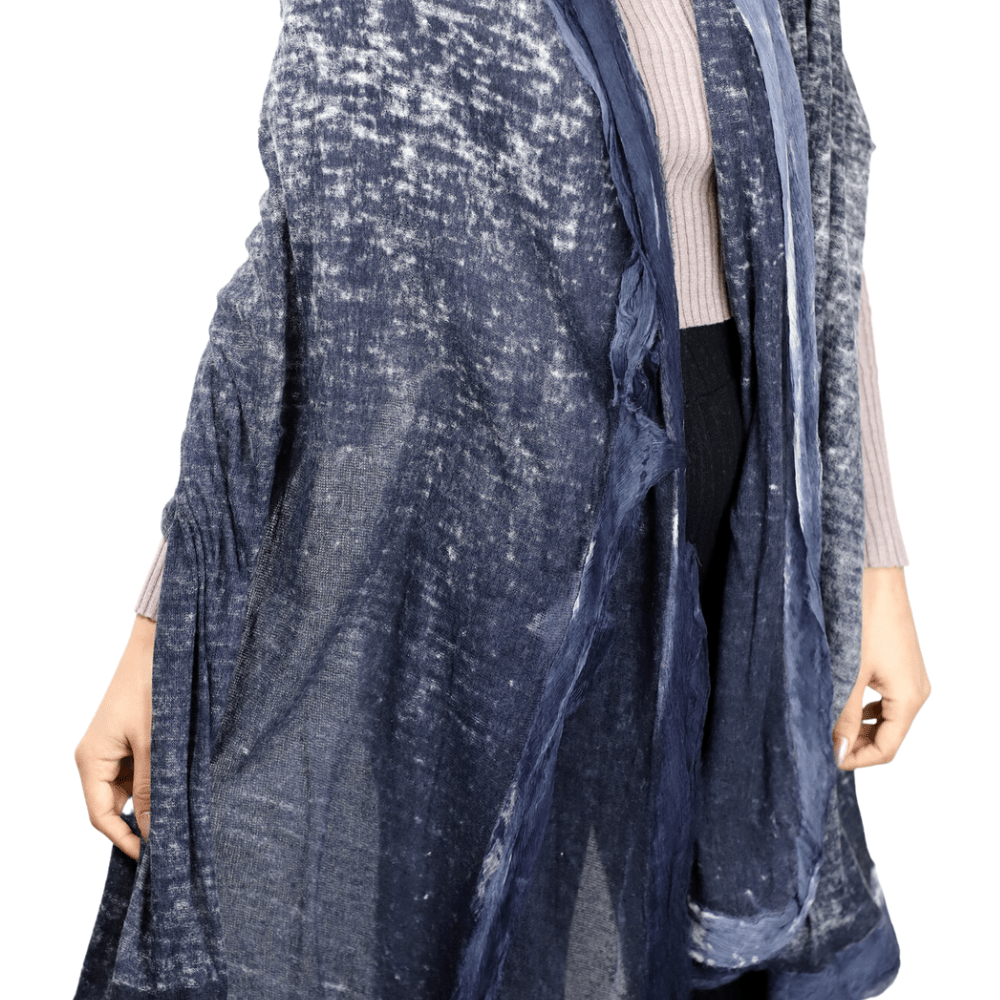 La Fiorentina Knitted Oversized Cashmere Wrap Shawl with Double Trim-Hand Painted - Scarf - La Fiorentina 13S-15-midnight