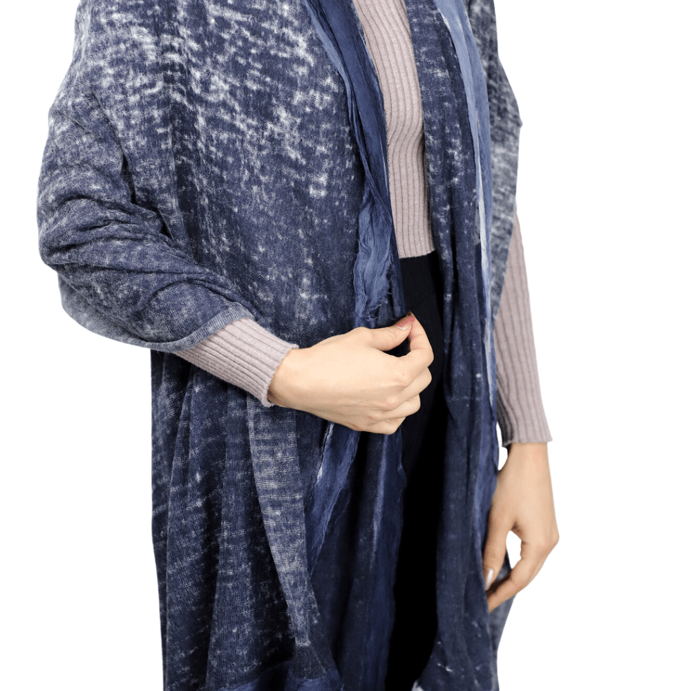 La Fiorentina Knitted Oversized Cashmere Wrap Shawl with Double Trim-Hand Painted - Scarf - La Fiorentina 13S-15-midnight