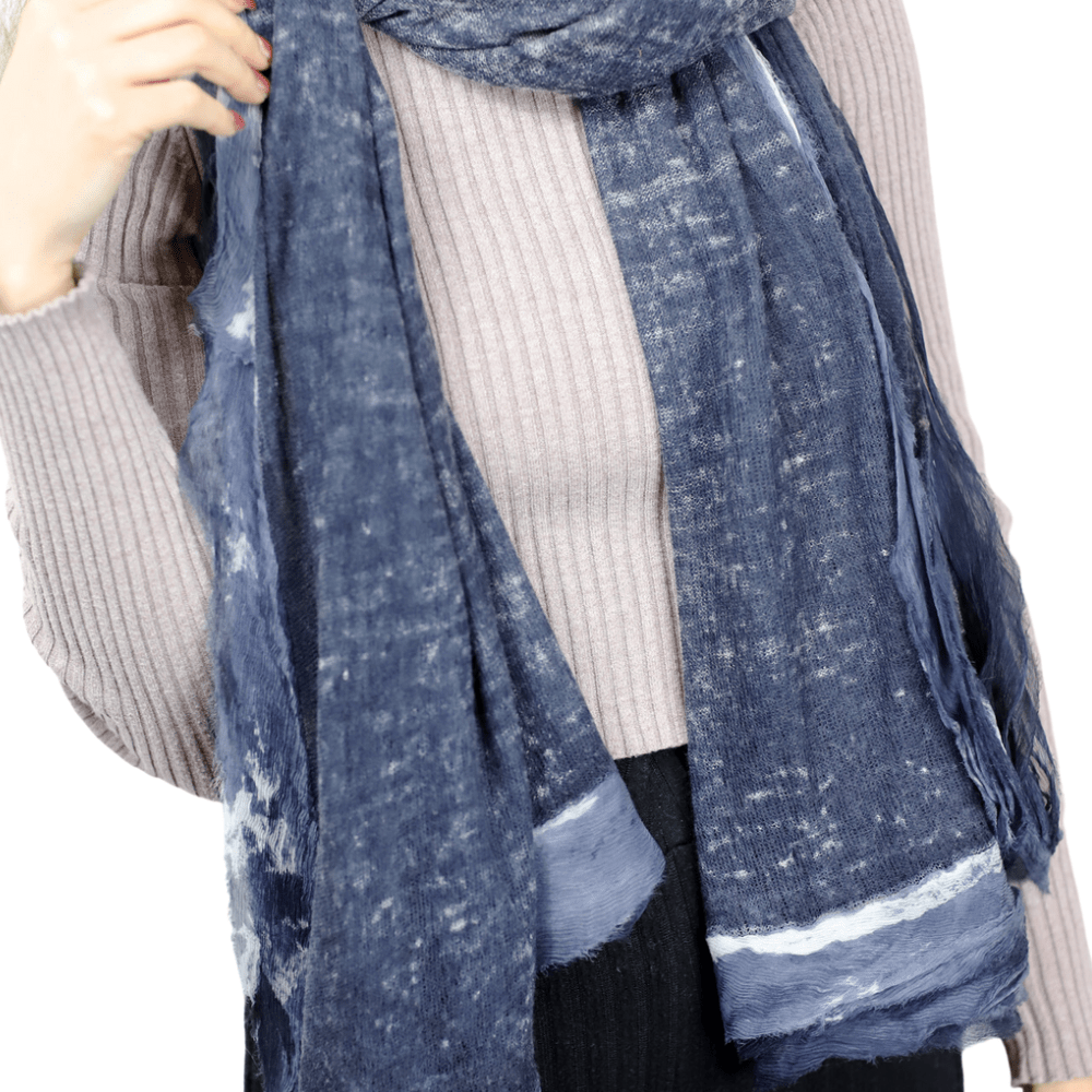 La Fiorentina Knitted Oversized Cashmere Wrap Shawl with Double Trim-Hand Painted - Scarf - La Fiorentina 13S-15-midnight