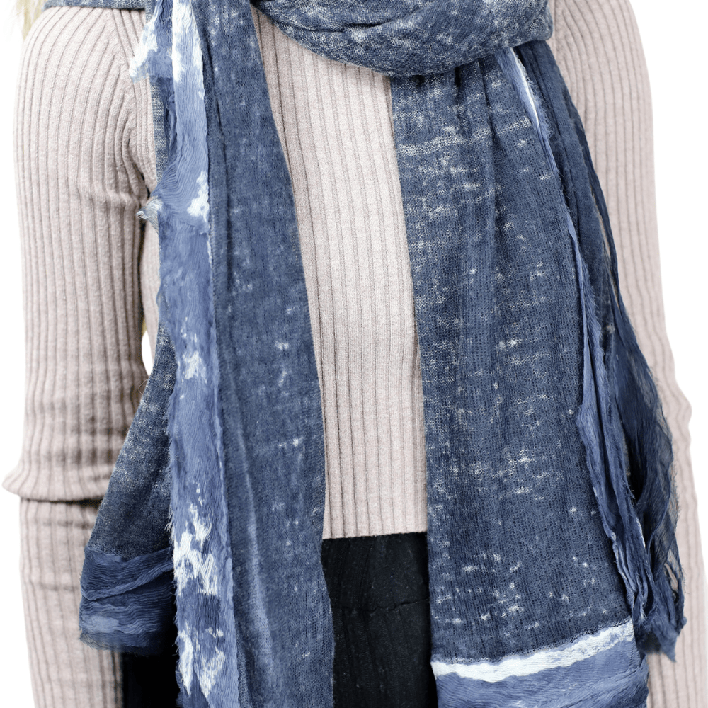 La Fiorentina Knitted Oversized Cashmere Wrap Shawl with Double Trim-Hand Painted - Scarf - La Fiorentina 13S-15-midnight