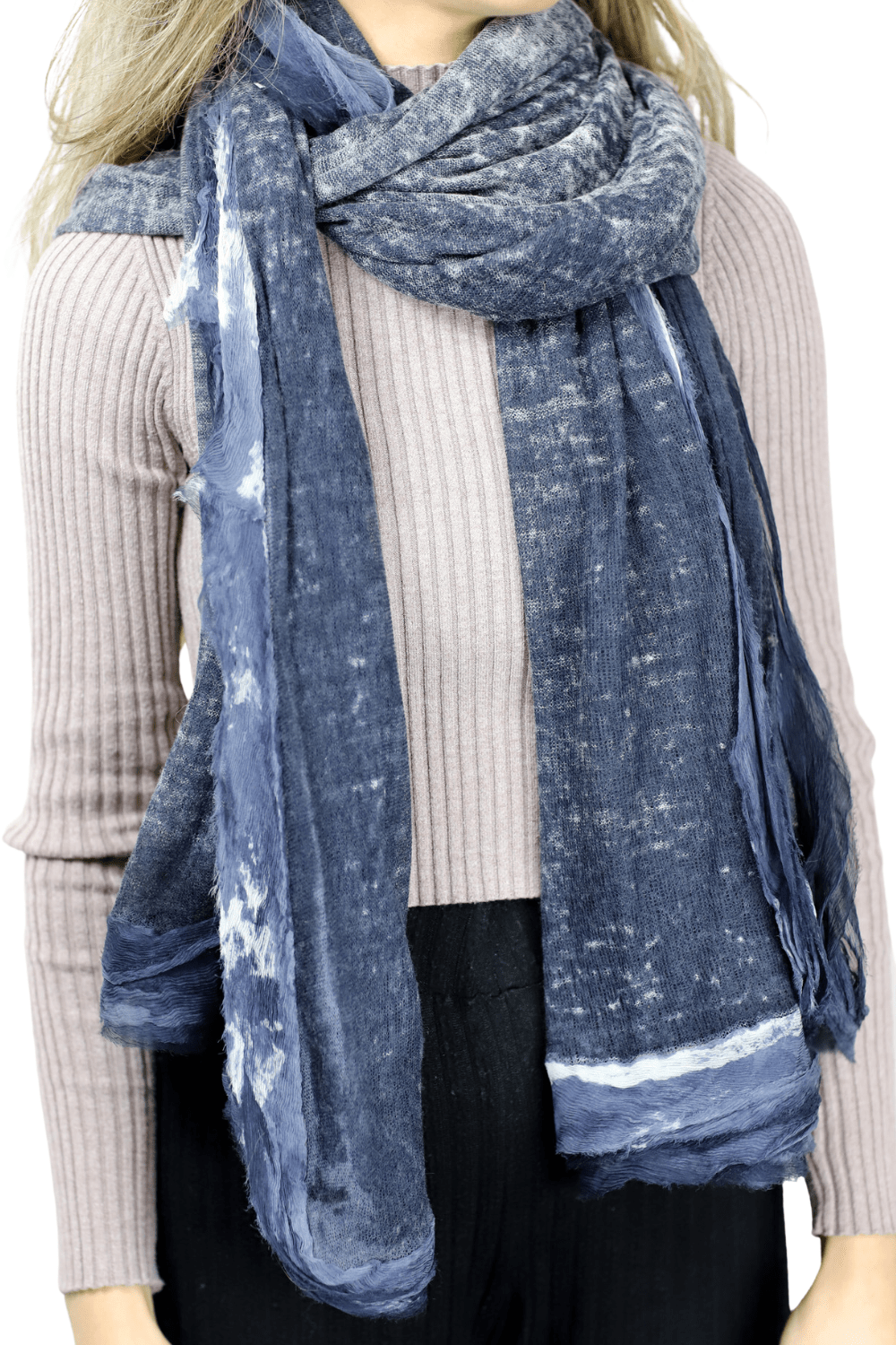 La Fiorentina Knitted Oversized Cashmere Wrap Shawl with Double Trim-Hand Painted - Scarf - La Fiorentina 13S-15-midnight