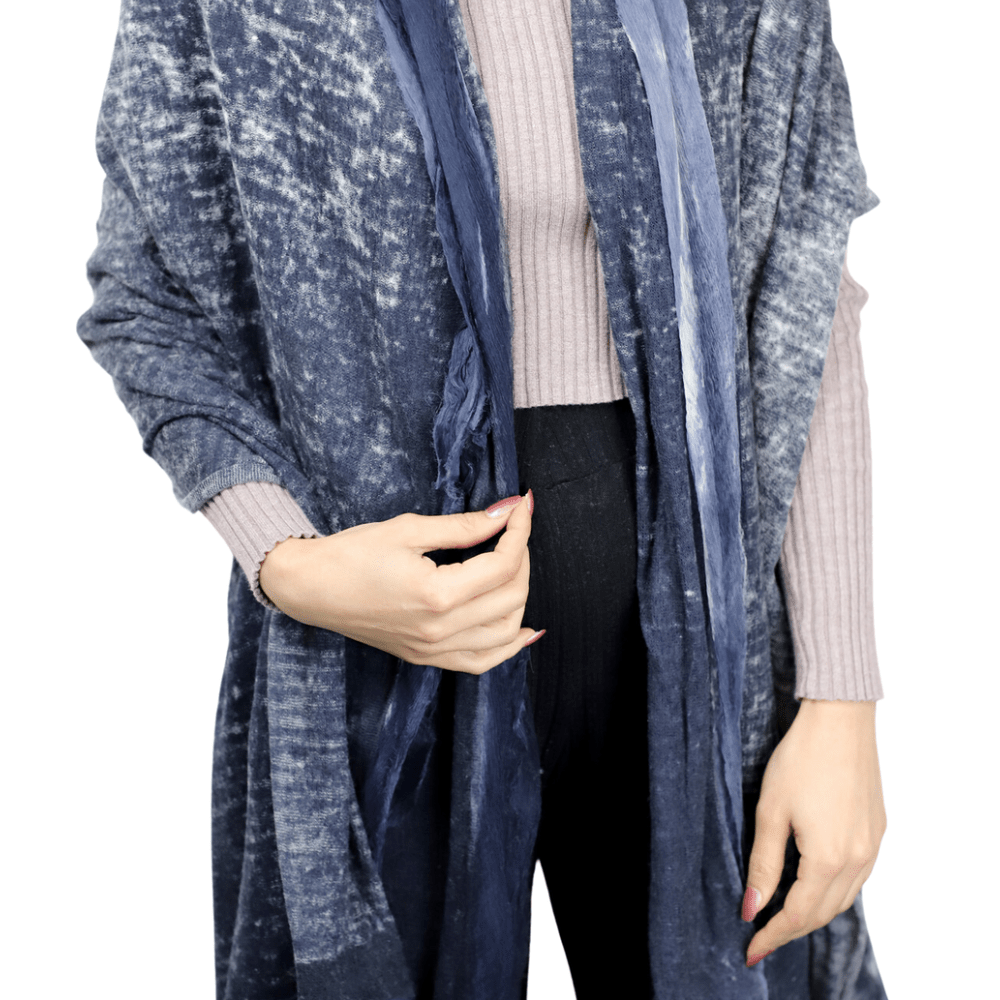 La Fiorentina Knitted Oversized Cashmere Wrap Shawl with Double Trim-Hand Painted - Scarf - La Fiorentina 13S-15-midnight