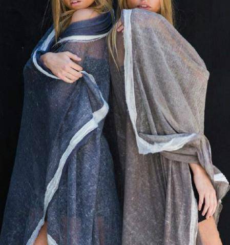 La Fiorentina Knitted Oversized Shawl with Double Trim - Cashmere/Silk Blend - Hand Painted - Taupe - Scarf - La Fiorentina 13S-15-taupe