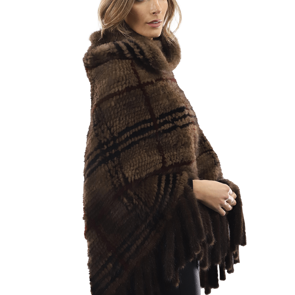 La Fiorentina - Mink Plaid Poncho Brown/Wine/Blue - Poncho - La Fiorentina, Brown/Wine CTY1706_WINE