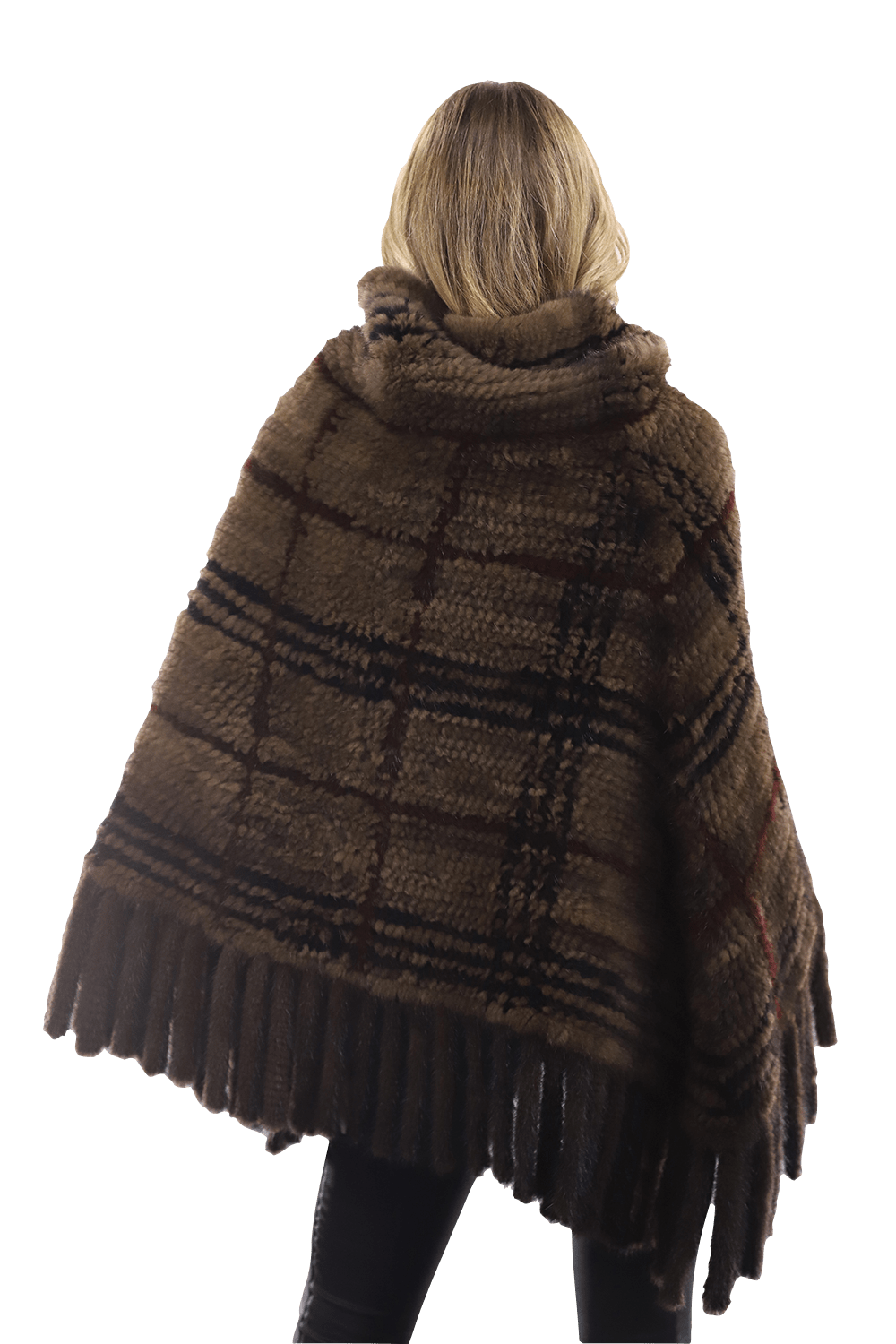 La Fiorentina - Mink Plaid Poncho Brown/Wine/Blue - Poncho - La Fiorentina, Brown/Wine, Brown/Wine CTY1706_BLUE