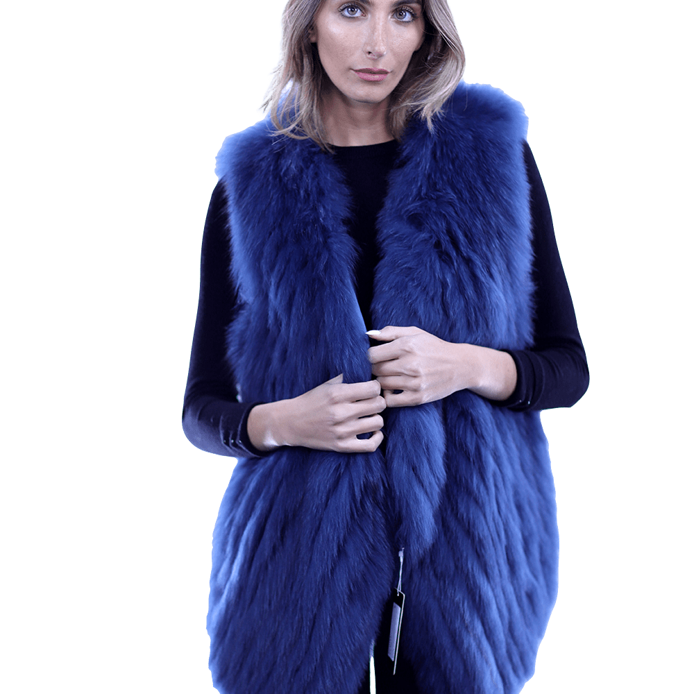 La Fiorentina - Plush Fox Fur Vest Blue - Fur Vest - La Fiorentina 81018TB2_BLUE