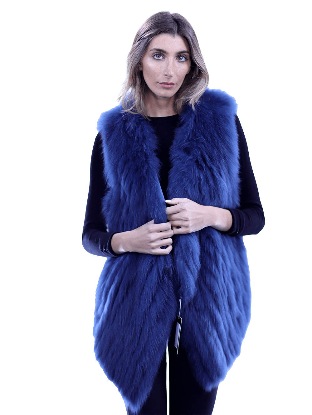 La Fiorentina - Plush Fox Fur Vest Blue - Fur Vest - La Fiorentina 81018TB2_BLUE