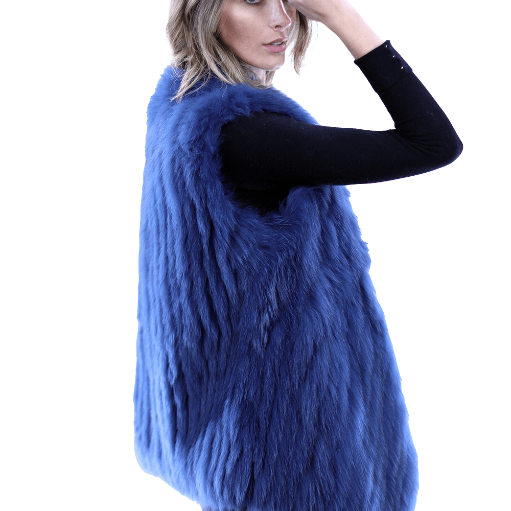 La Fiorentina - Plush Fox Fur Vest Blue - Fur Vest - La Fiorentina 81018TB2_BLUE