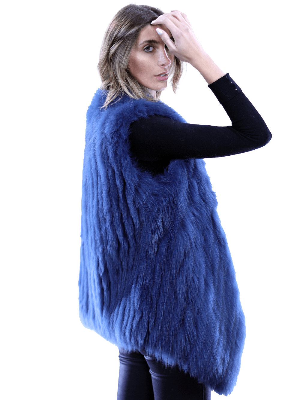 La Fiorentina - Plush Fox Fur Vest Blue - Fur Vest - La Fiorentina 81018TB2_BLUE