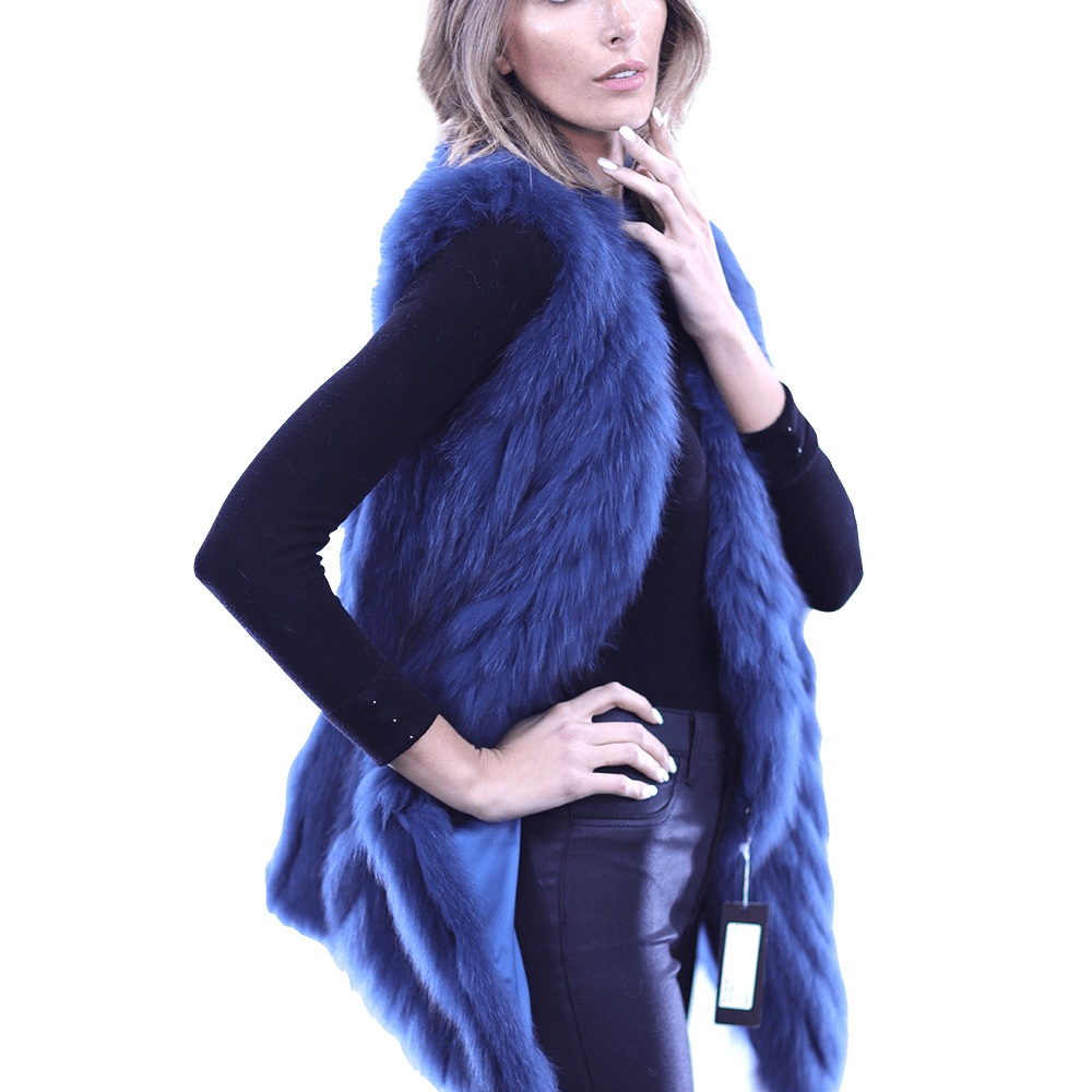 La Fiorentina - Plush Fox Fur Vest Blue - Fur Vest - La Fiorentina 81018TB2_BLUE