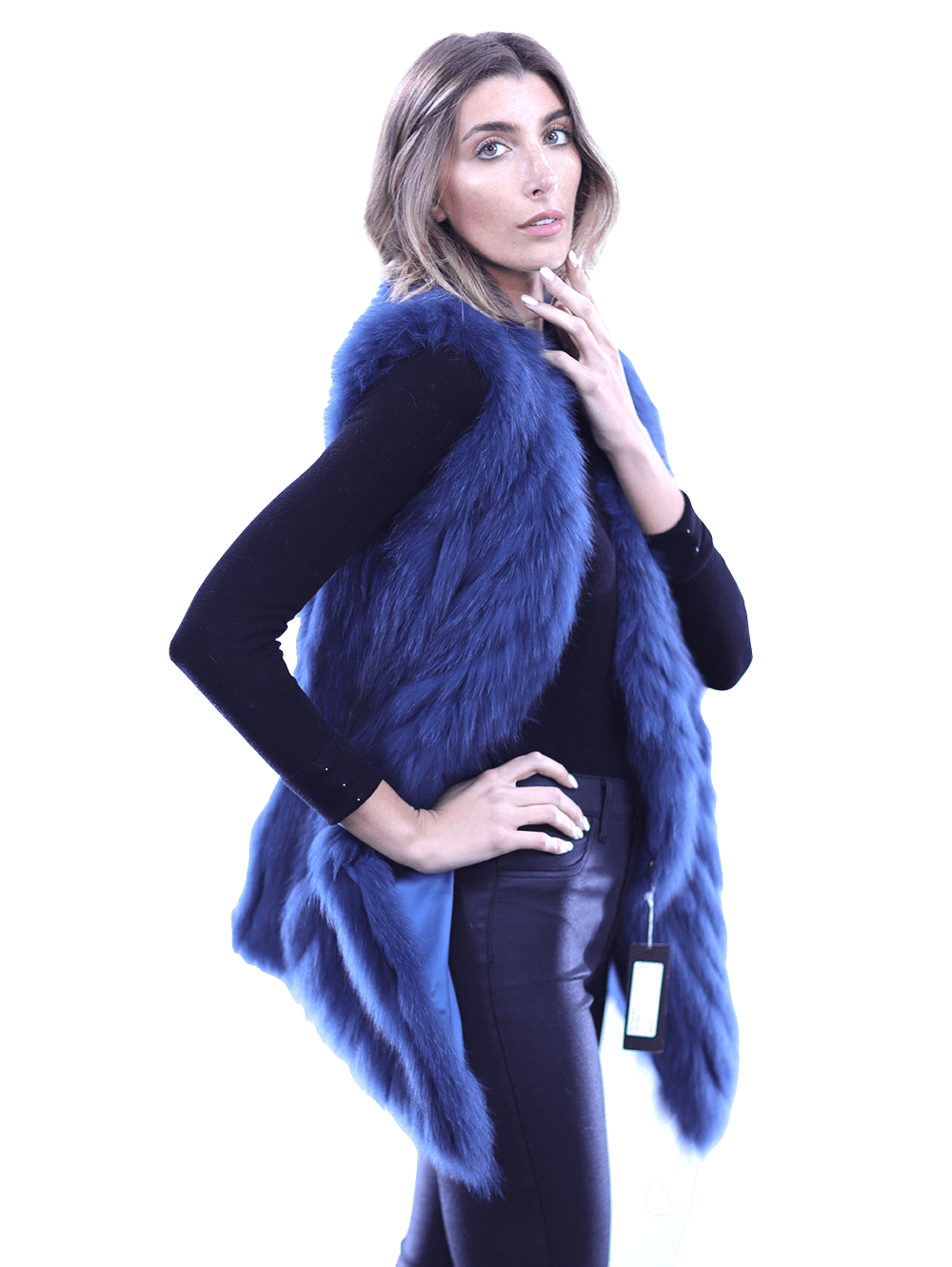 La Fiorentina - Plush Fox Fur Vest Blue - Fur Vest - La Fiorentina 81018TB2_BLUE