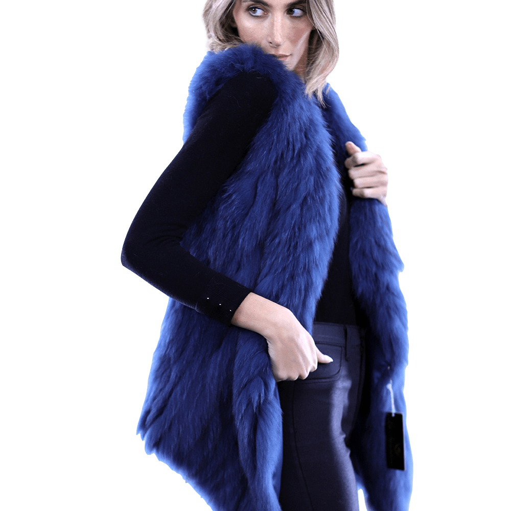 La Fiorentina - Plush Fox Fur Vest Blue - Fur Vest - La Fiorentina 81018TB2_BLUE