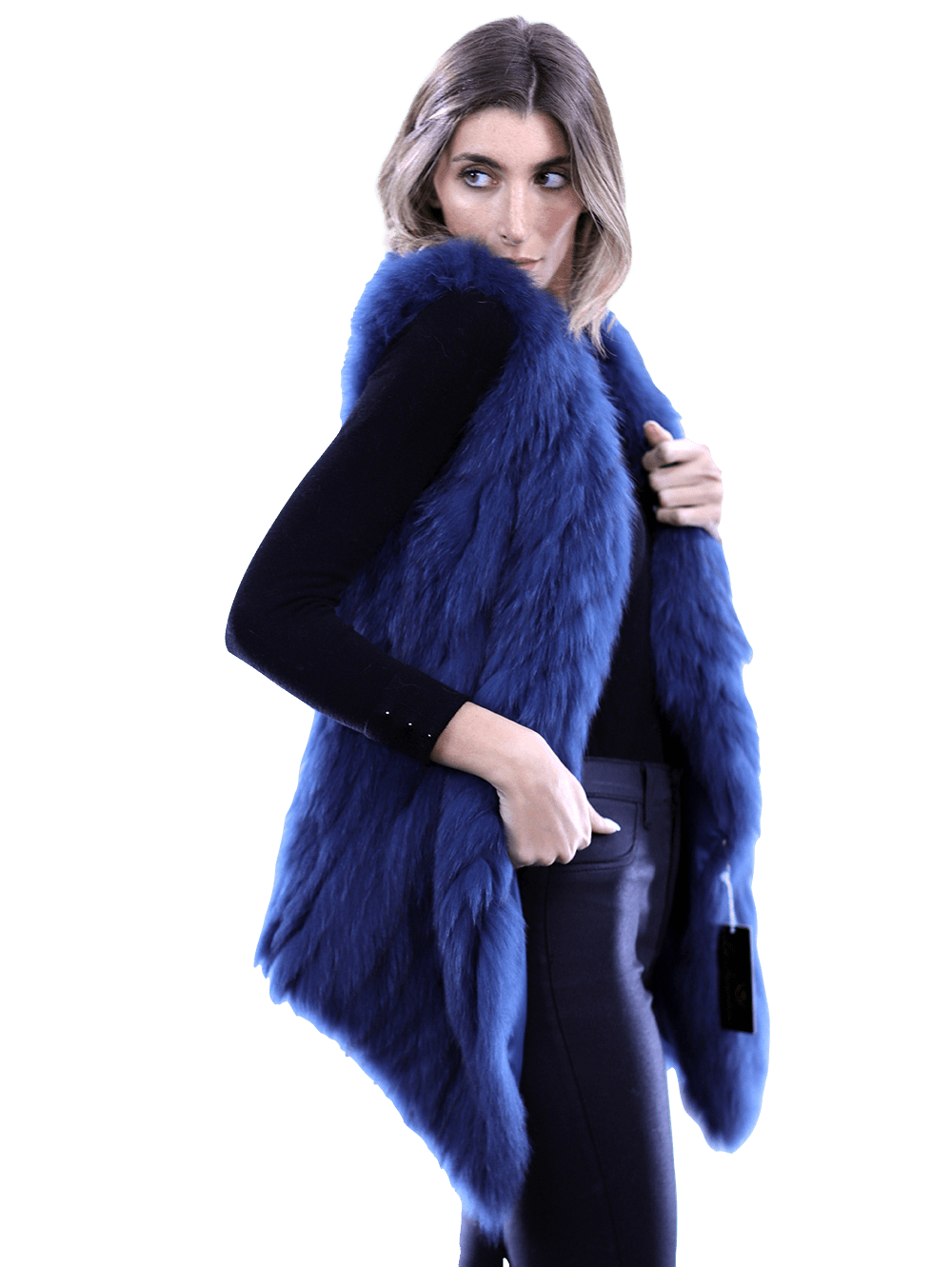 La Fiorentina - Plush Fox Fur Vest Blue - Fur Vest - La Fiorentina 81018TB2_BLUE