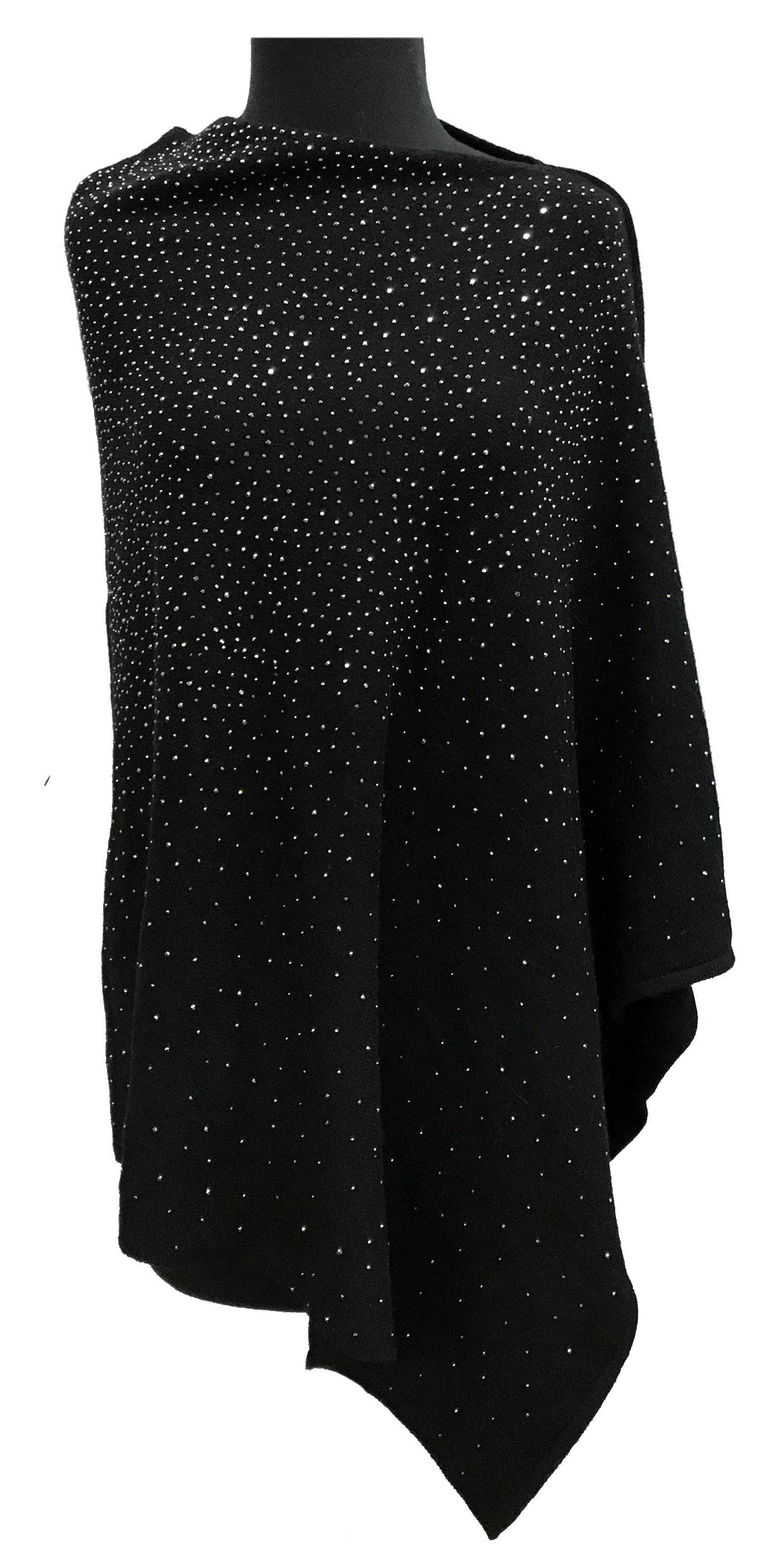 La Fiorentina Poncho with Embellishments - Poncho - La Fiorentina, Black B40-Orange