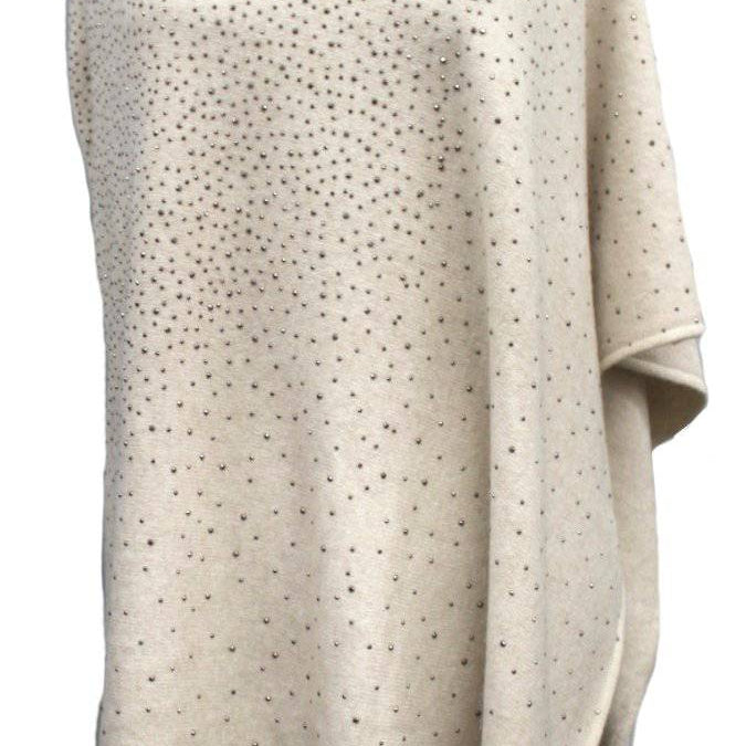 La Fiorentina Poncho with Embellishments - Poncho - La Fiorentina, Ivory