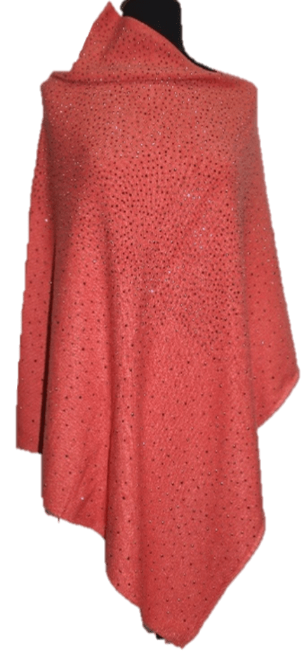 La Fiorentina Poncho with Embellishments - Poncho - La Fiorentina, Watermelon Red